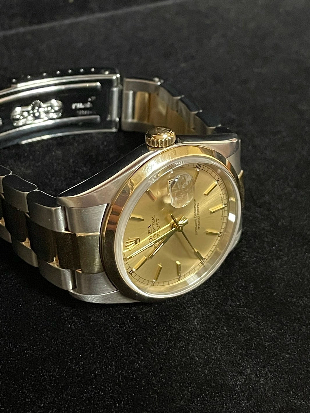 Rolex Datejust 16203 Champagne Stick Dial TT 18kt Oyster With Open Papers 36mm
