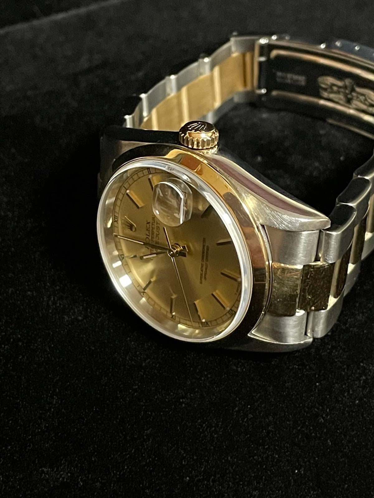 Rolex Datejust 16203 Champagne Stick Dial TT 18kt Oyster With Open Papers 36mm