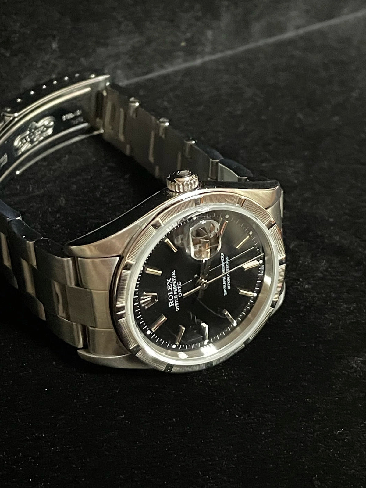 2007 Rolex Date 15210 Engine Turned Black Dial SS Oyster No Papers 34mm