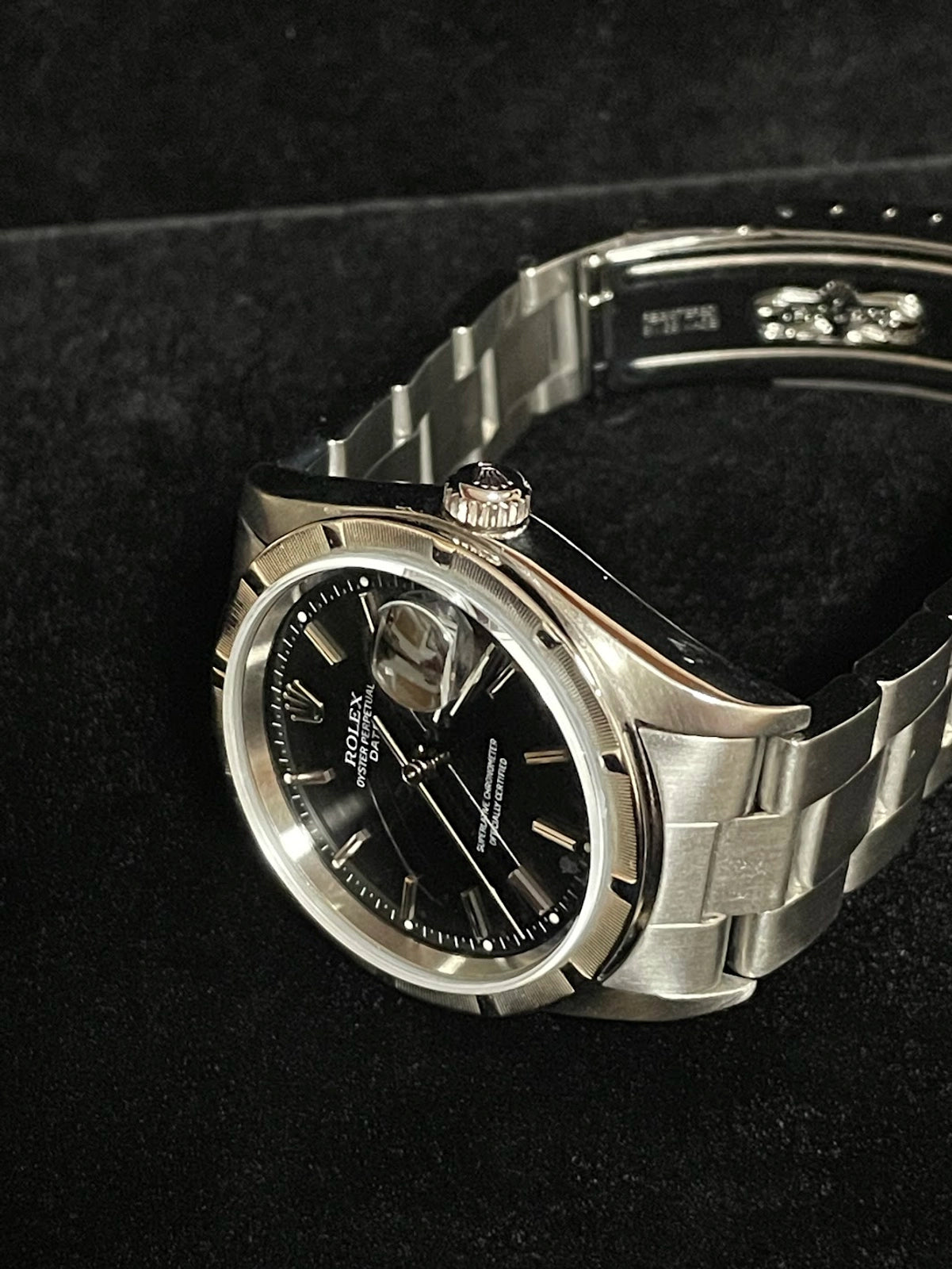 2007 Rolex Date 15210 Engine Turned Black Dial SS Oyster No Papers 34mm