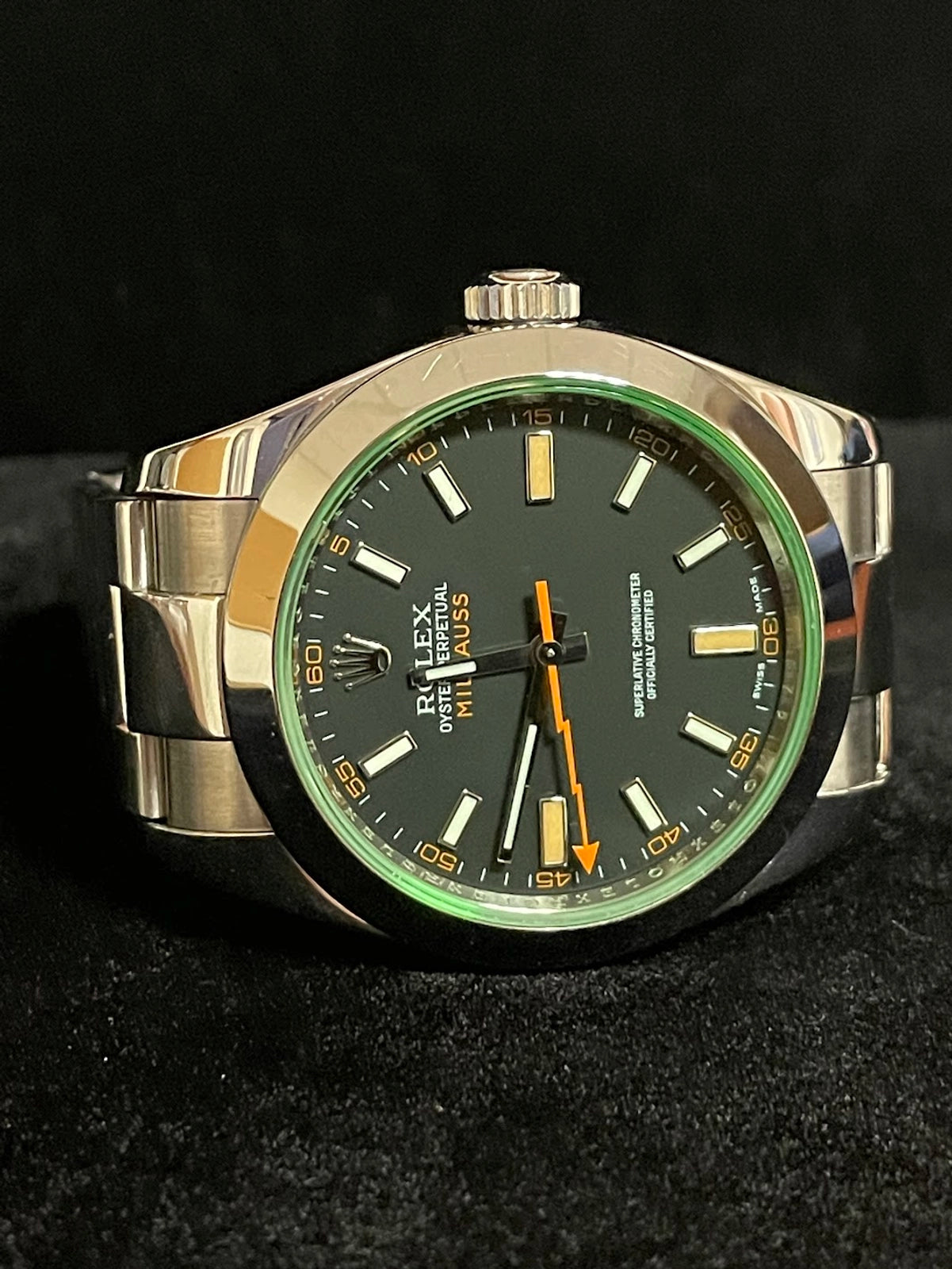 2009 Rolex Milgauss 116400GV Black Dial SS Oyster Green Crysatal No Papers 40mm