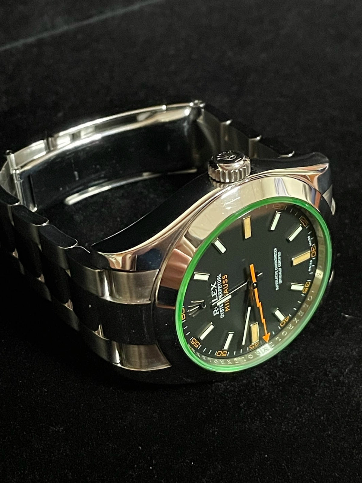 2009 Rolex Milgauss 116400GV Black Dial SS Oyster Green Crysatal No Papers 40mm