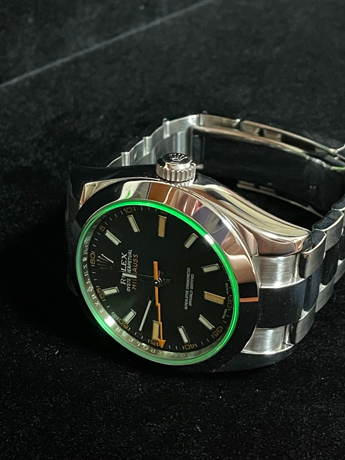 2009 Rolex Milgauss 116400GV Black Dial SS Oyster Green Crysatal No Papers 40mm