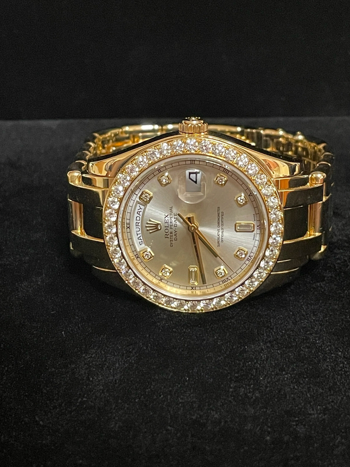 Rolex Day-Date 18948 Silver Diamond Dial 18kt Pearlmaster With Open Papers 39mm