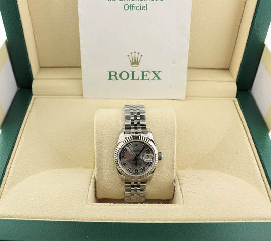 2006 Rolex Ladies Datejust 179174 Silver Concentric Dial SS Jubilee Papers 26mm