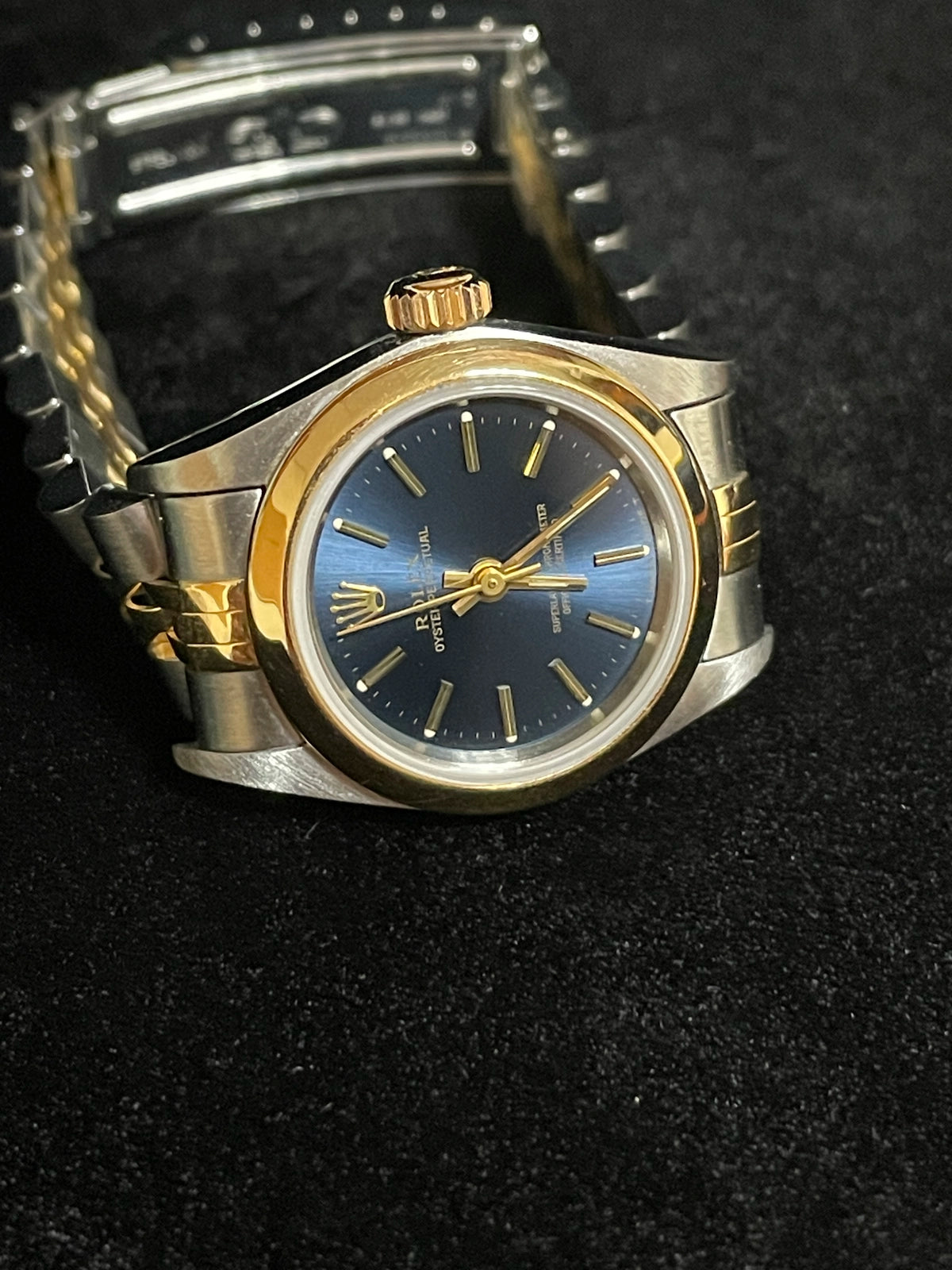 1996 Rolex Ladies Oyster Perpetual 67183 Blue Dial TT Jubilee With Papers 24mm
