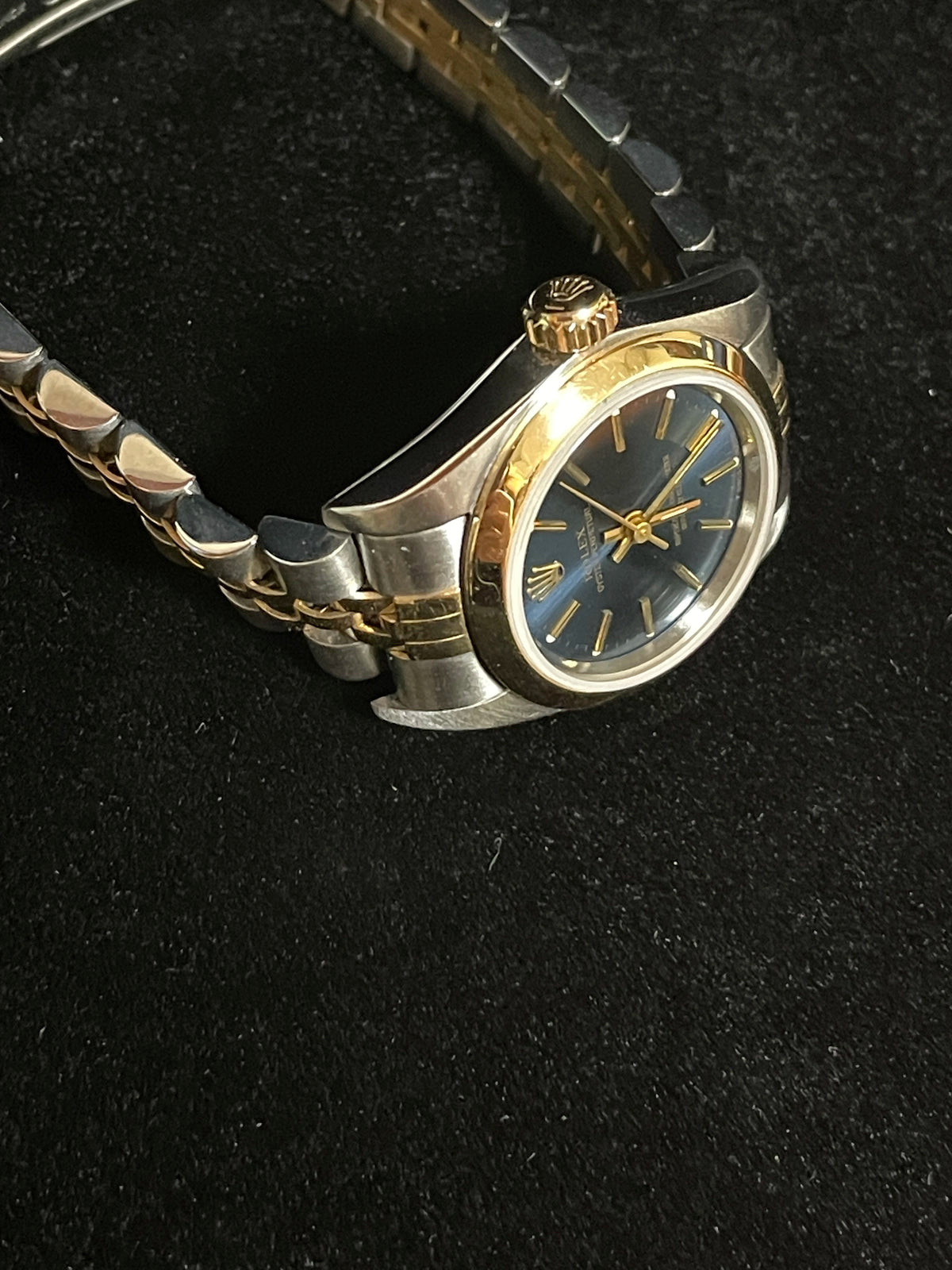 1996 Rolex Ladies Oyster Perpetual 67183 Blue Dial TT Jubilee With Papers 24mm