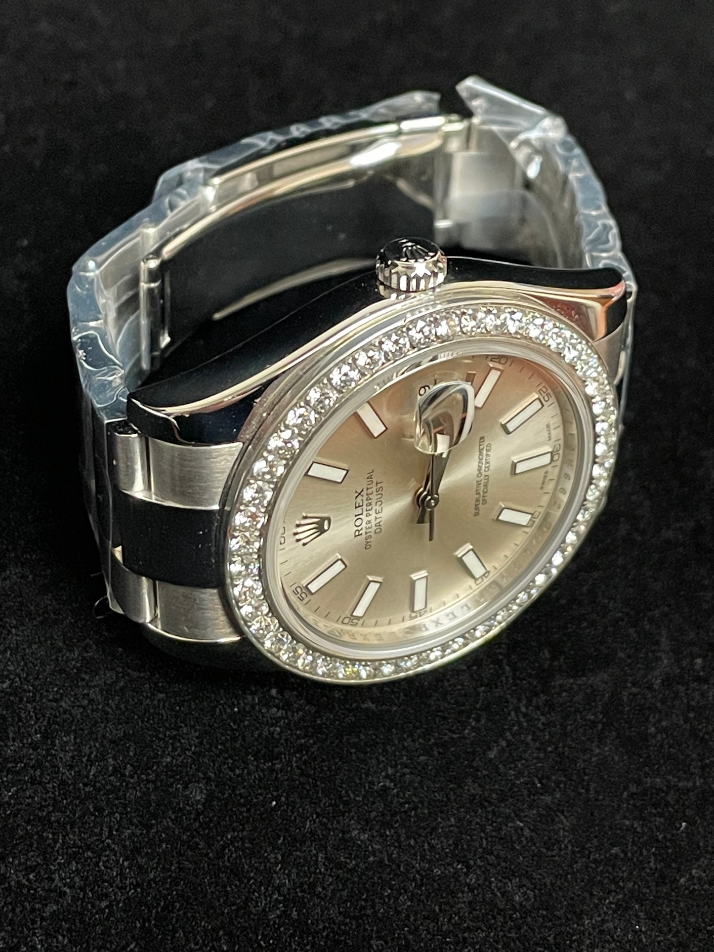Rolex Datejust 116300 Silver Dial 3 CT Diamond Bezel SS Oyster No Papers 41mm
