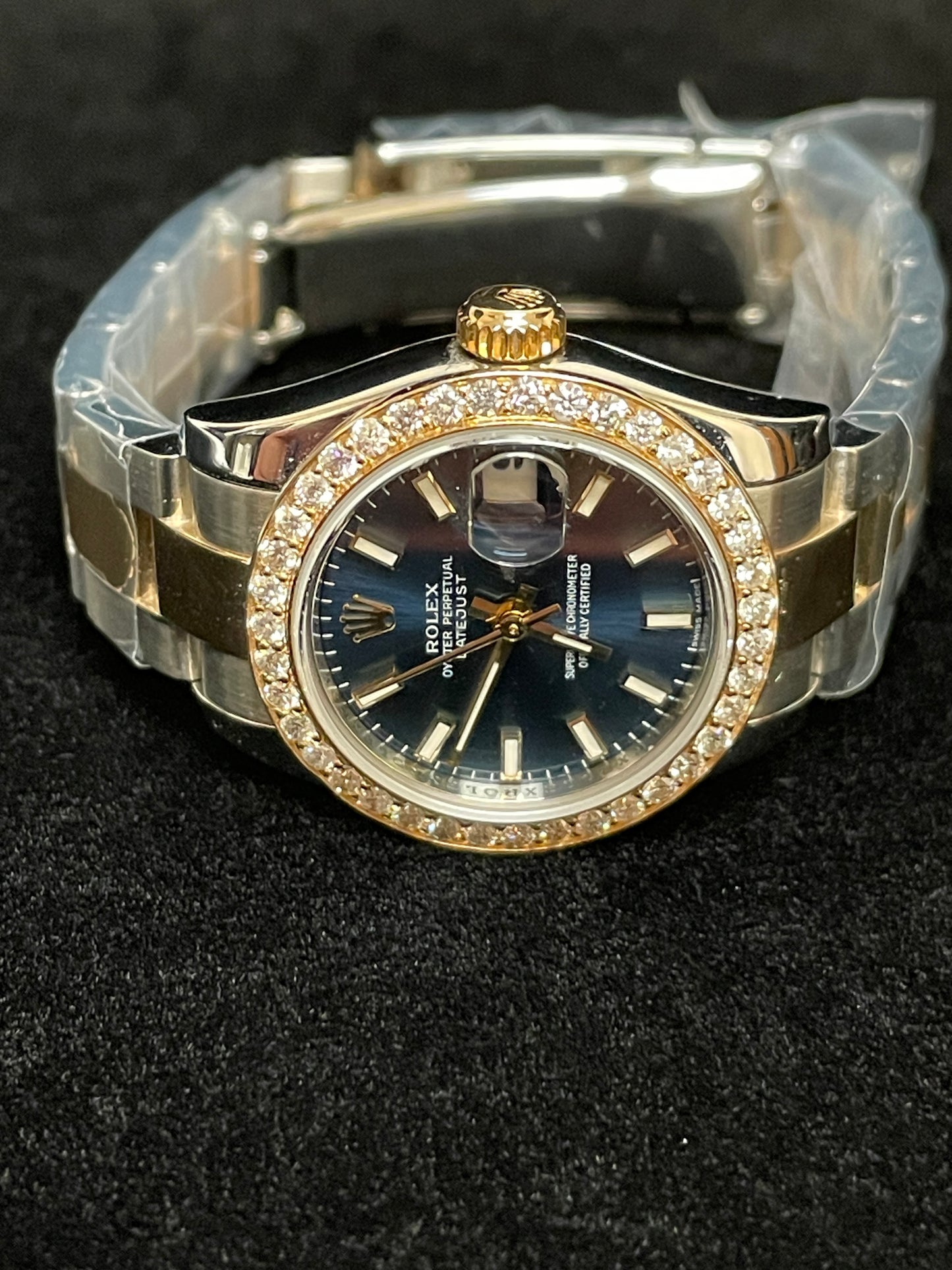 2007 Rolex Ladies Datejust 179173 Diamond Bezel Blue Dial TT 18kt Oyster 26mm