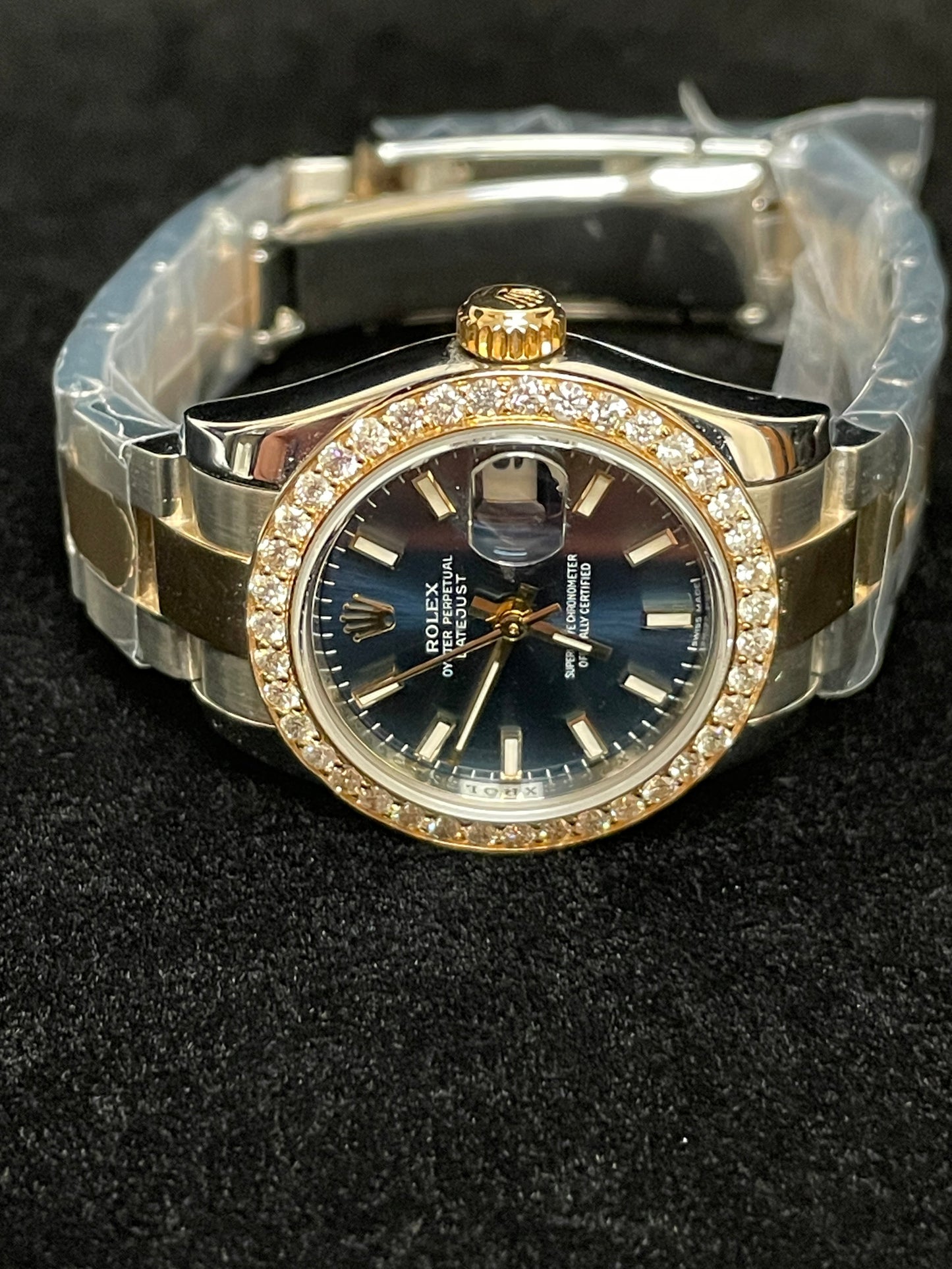 2007 Rolex Ladies Datejust 179173 Diamond Bezel Blue Dial TT 18kt Oyster 26mm