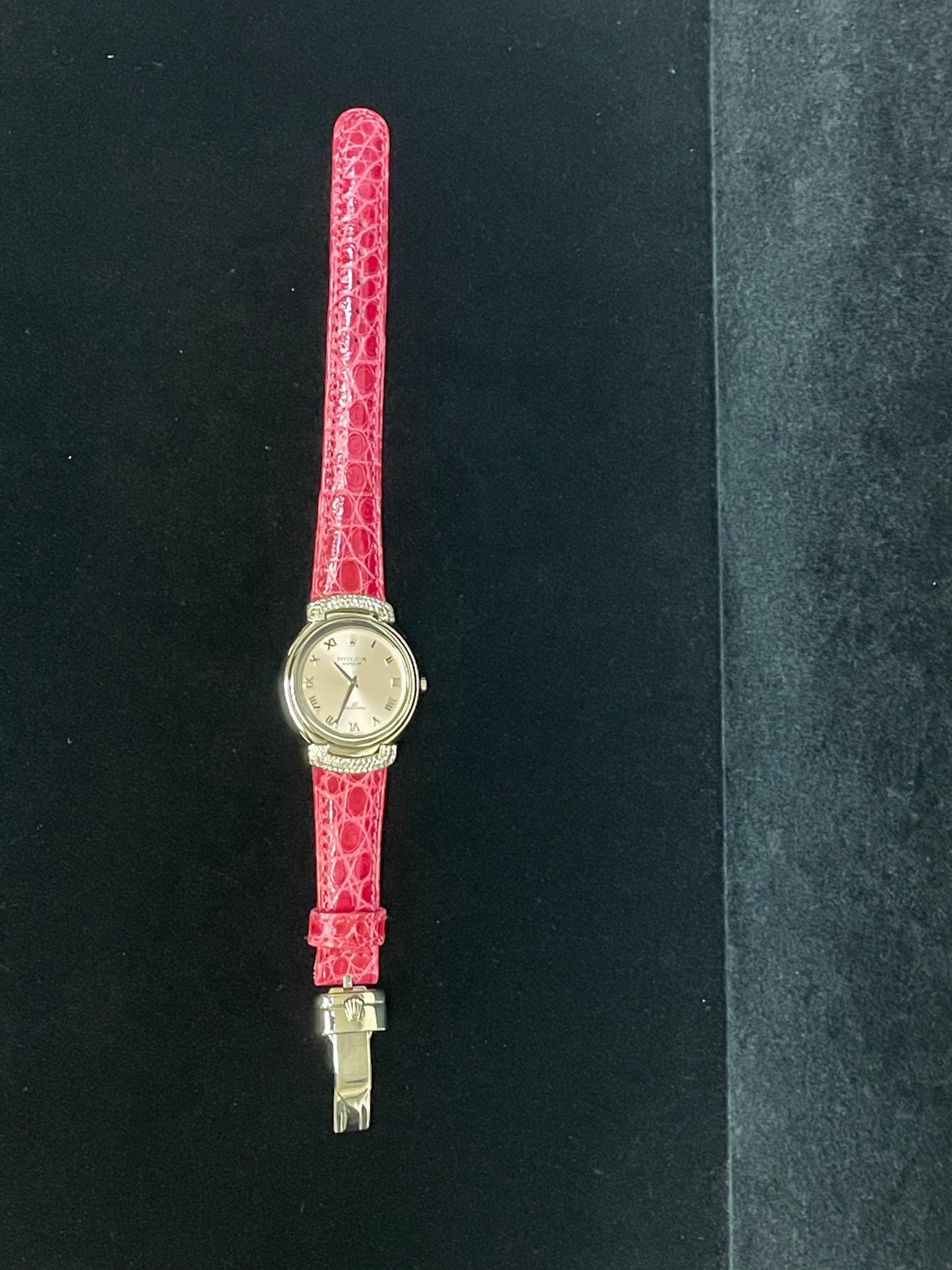 Rolex Lady Cellini 6682 Pink Roman Dial Leather strap Diamond lugs 18kt WG 33mm