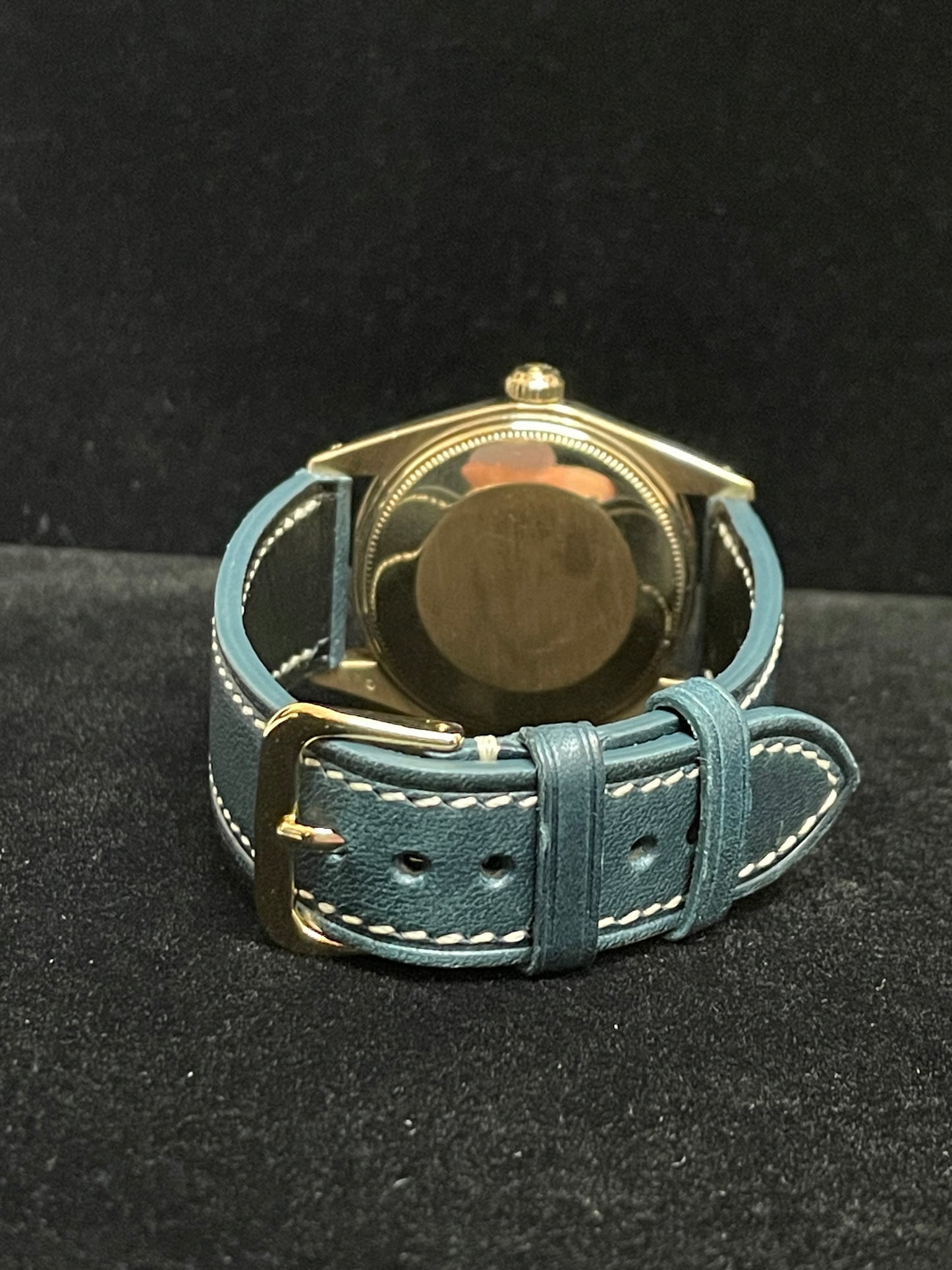 Rolex Date 1507 Gold 14kt Blue Diamond Dial Leather Strap No Papers 34mm