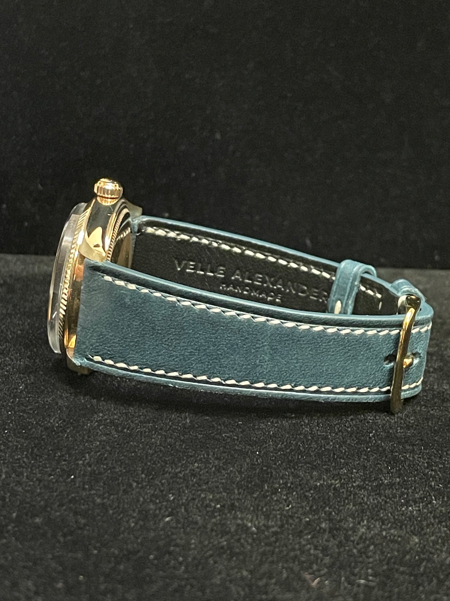 Rolex Date 1507 Gold 14kt Blue Diamond Dial Leather Strap No Papers 34mm