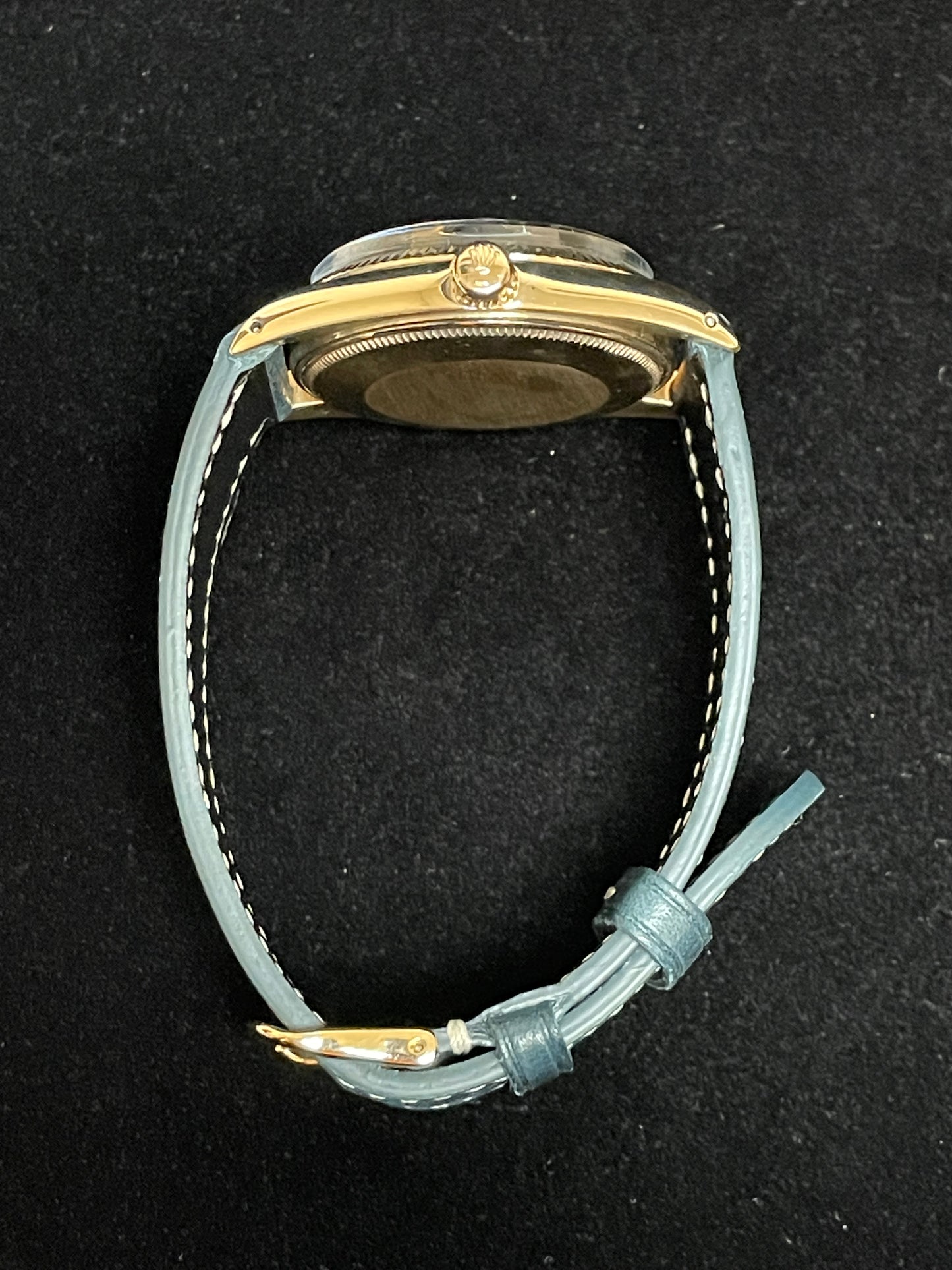 Rolex Date 1507 Gold 14kt Blue Diamond Dial Leather Strap No Papers 34mm