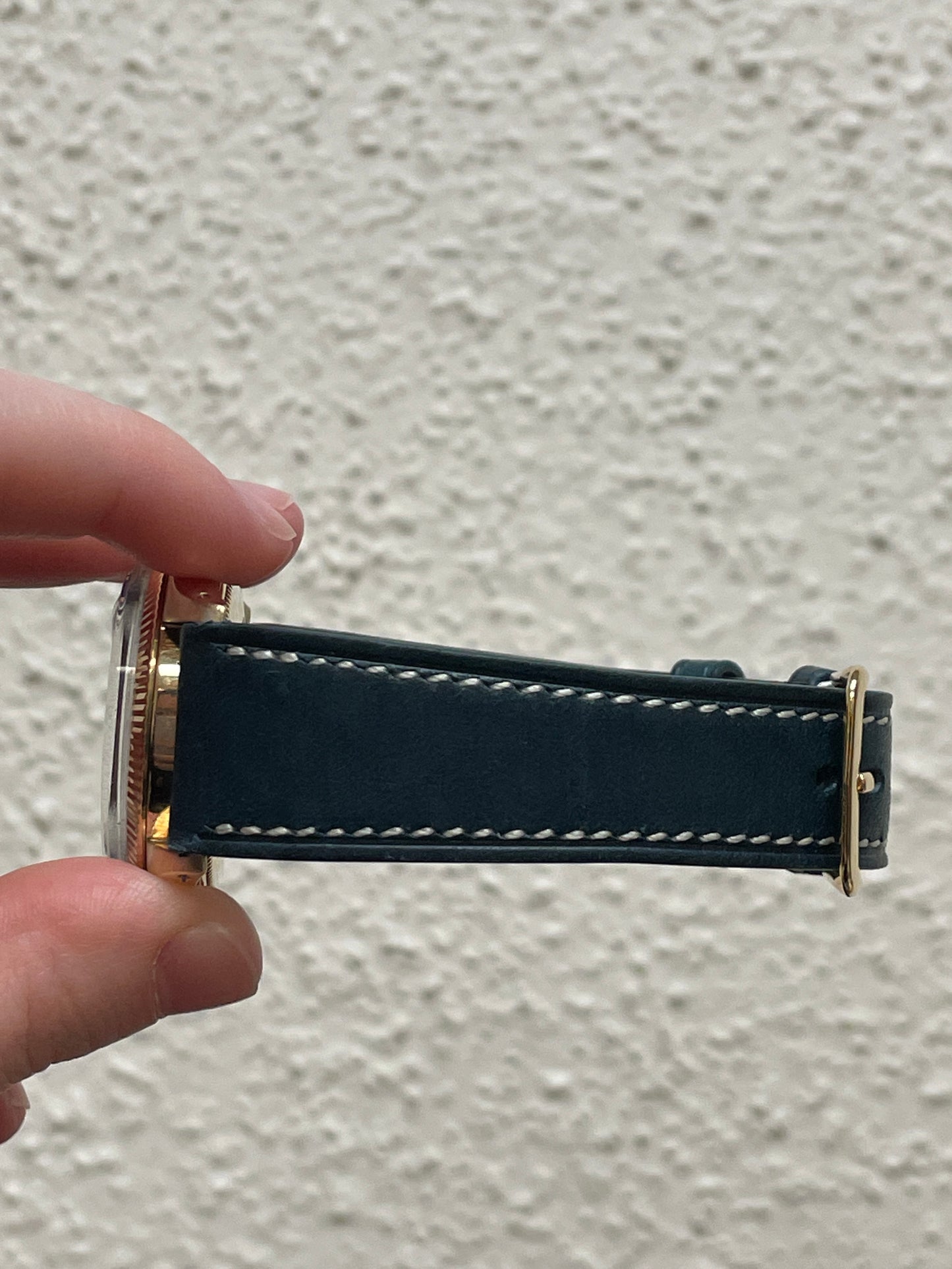 Rolex Date 1507 Gold 14kt Blue Diamond Dial Leather Strap No Papers 34mm