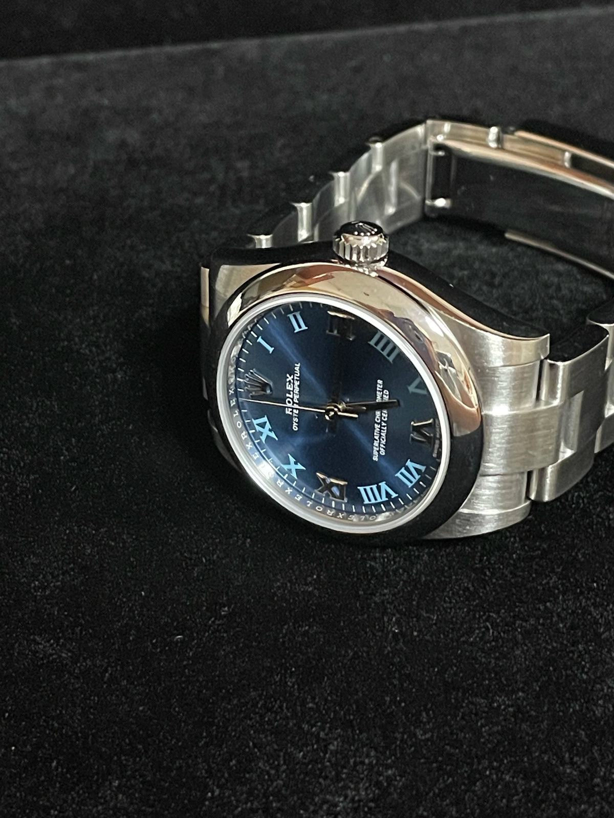 2019 Rolex Oyster Perpetual Midsize 177200 Blue Roman Dial SS Oyster 31mm