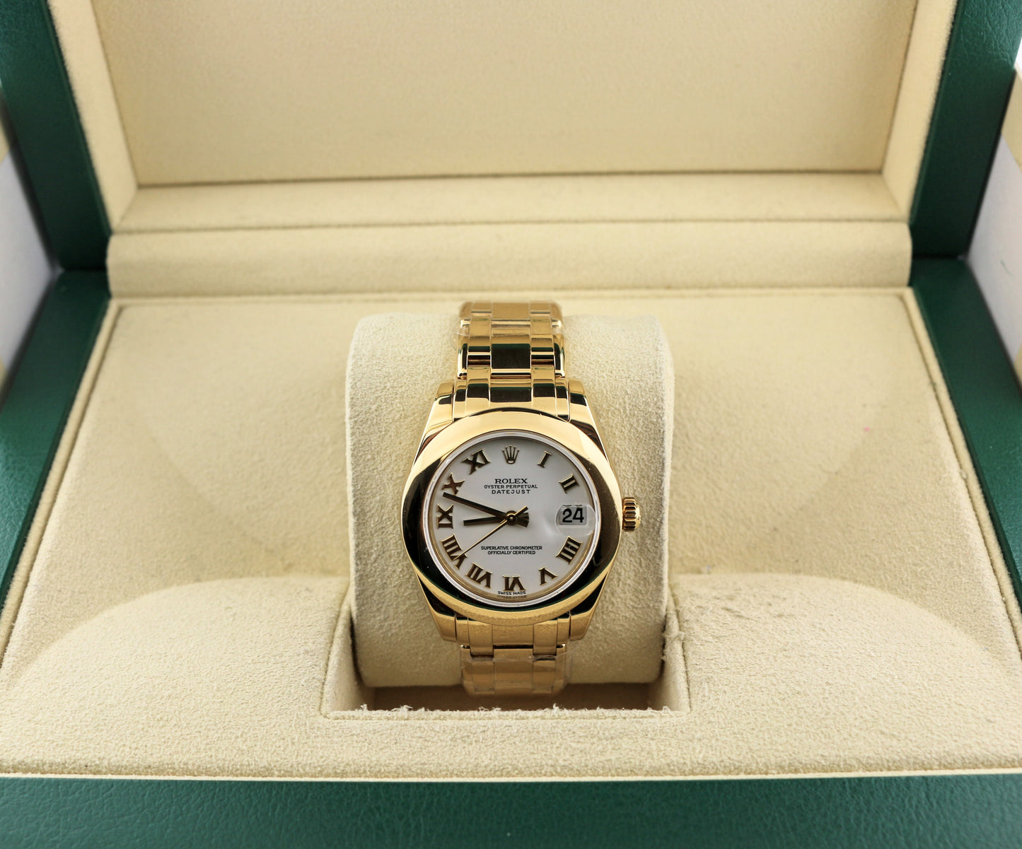 2006 Rolex Datejust Pearlmaster 81208 White Roman Dial Solid 18kt No Papers 34mm