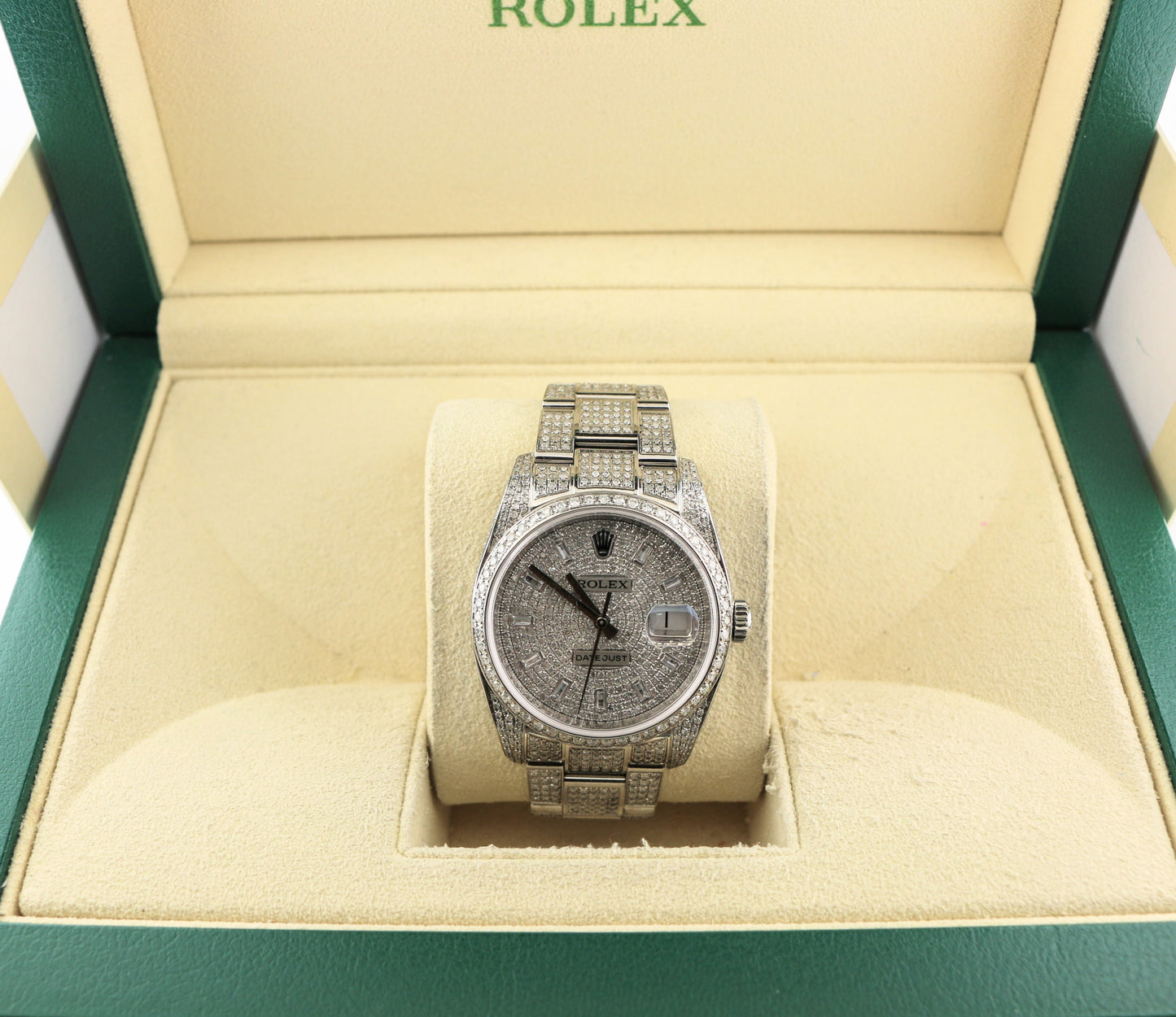 Rolex Datejust 116200 Iced Out Pave Baguette Diamond Dial SS Oyster Iced 36mm