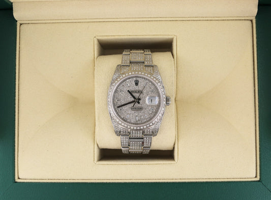 Rolex Datejust 116200 Iced Out Pave Baguette Diamond Dial SS Oyster Iced 36mm