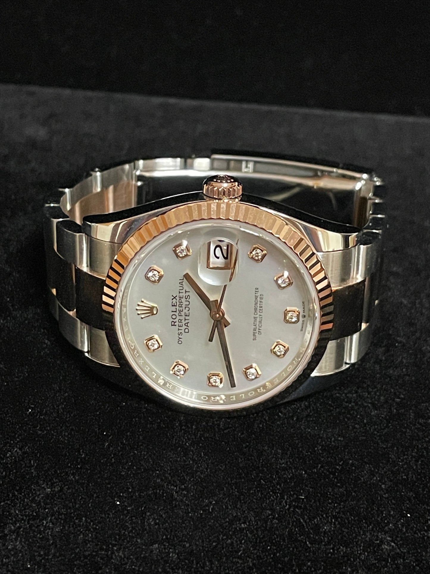 OHA 2023 Rolex Datejust 126231 White MOP Diamond Dial TT Rose Oyster W/ Papers 36mm