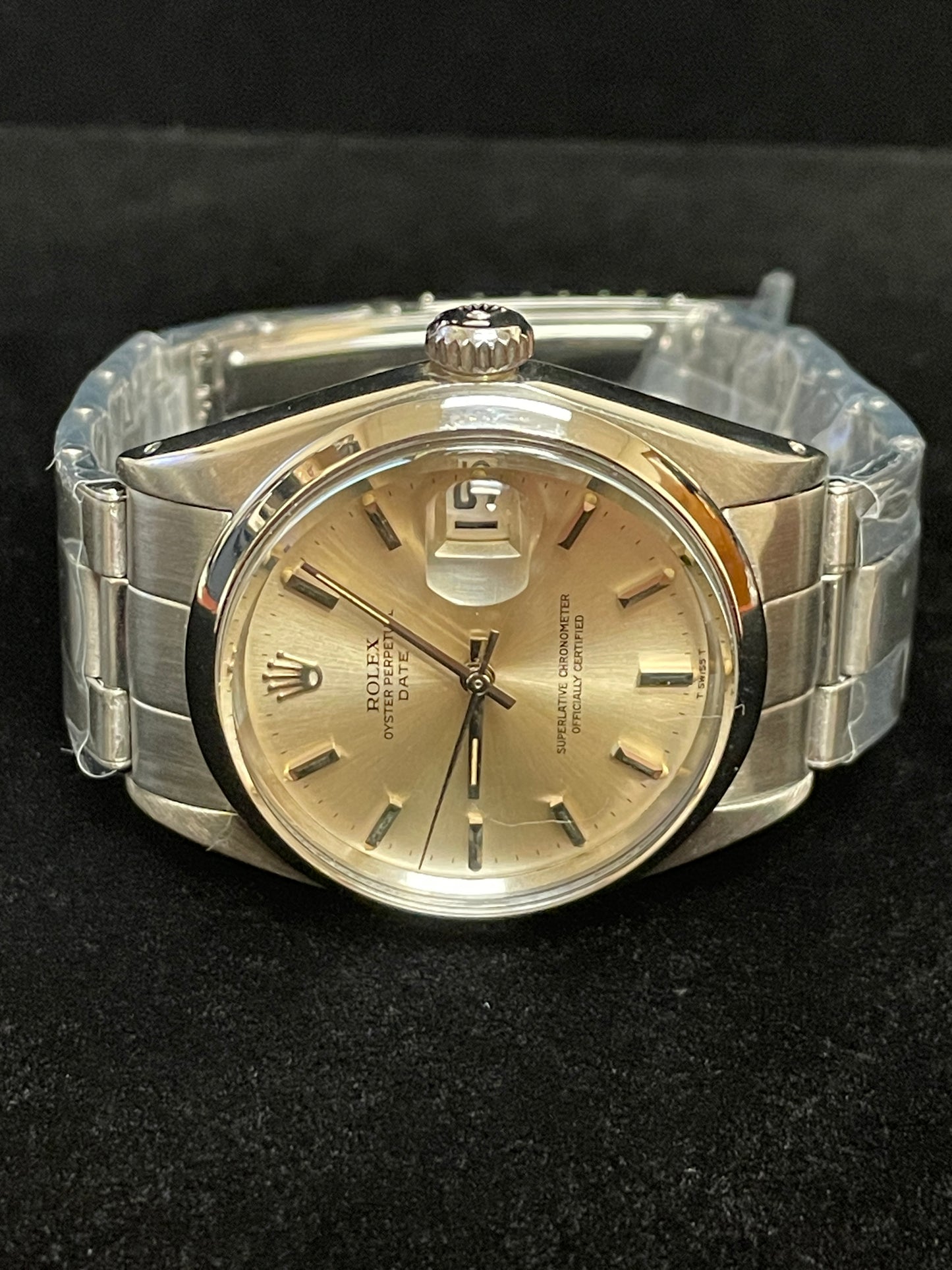 1970 Rolex Date 1500 Silver Steel Dial SS Rivet Bracelet Open Papers 34mm