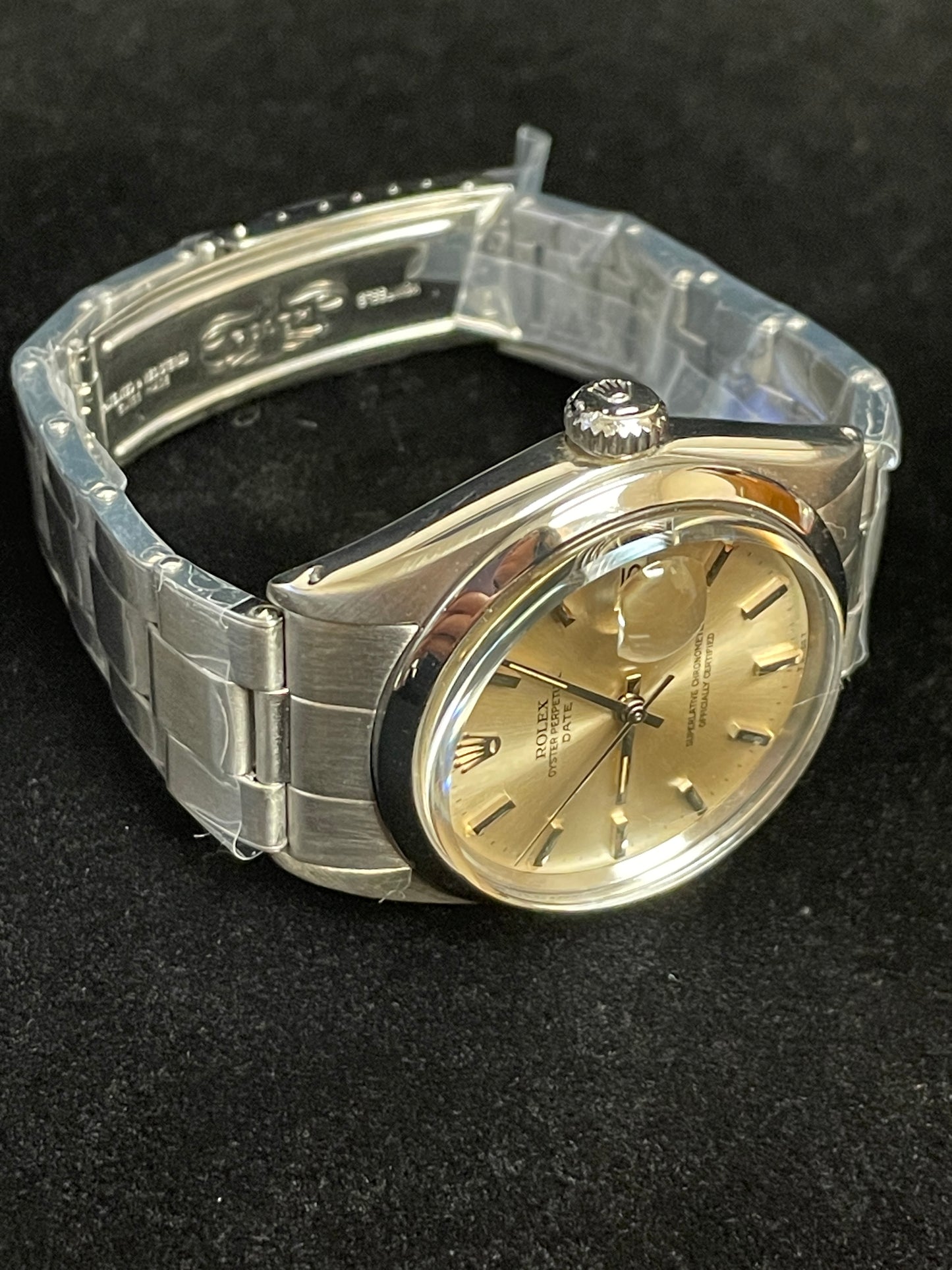 1970 Rolex Date 1500 Silver Steel Dial SS Rivet Bracelet Open Papers 34mm