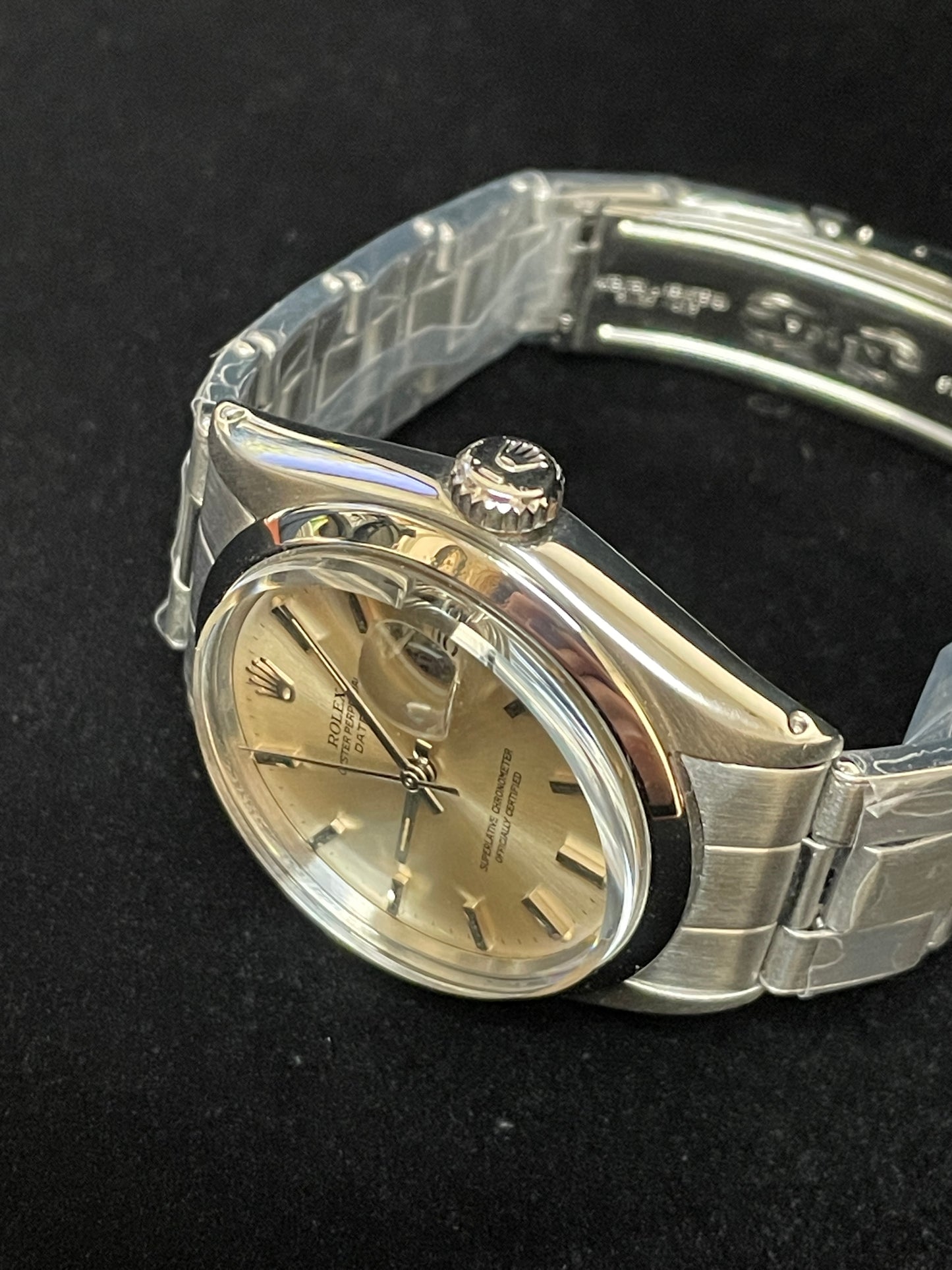 1970 Rolex Date 1500 Silver Steel Dial SS Rivet Bracelet Open Papers 34mm
