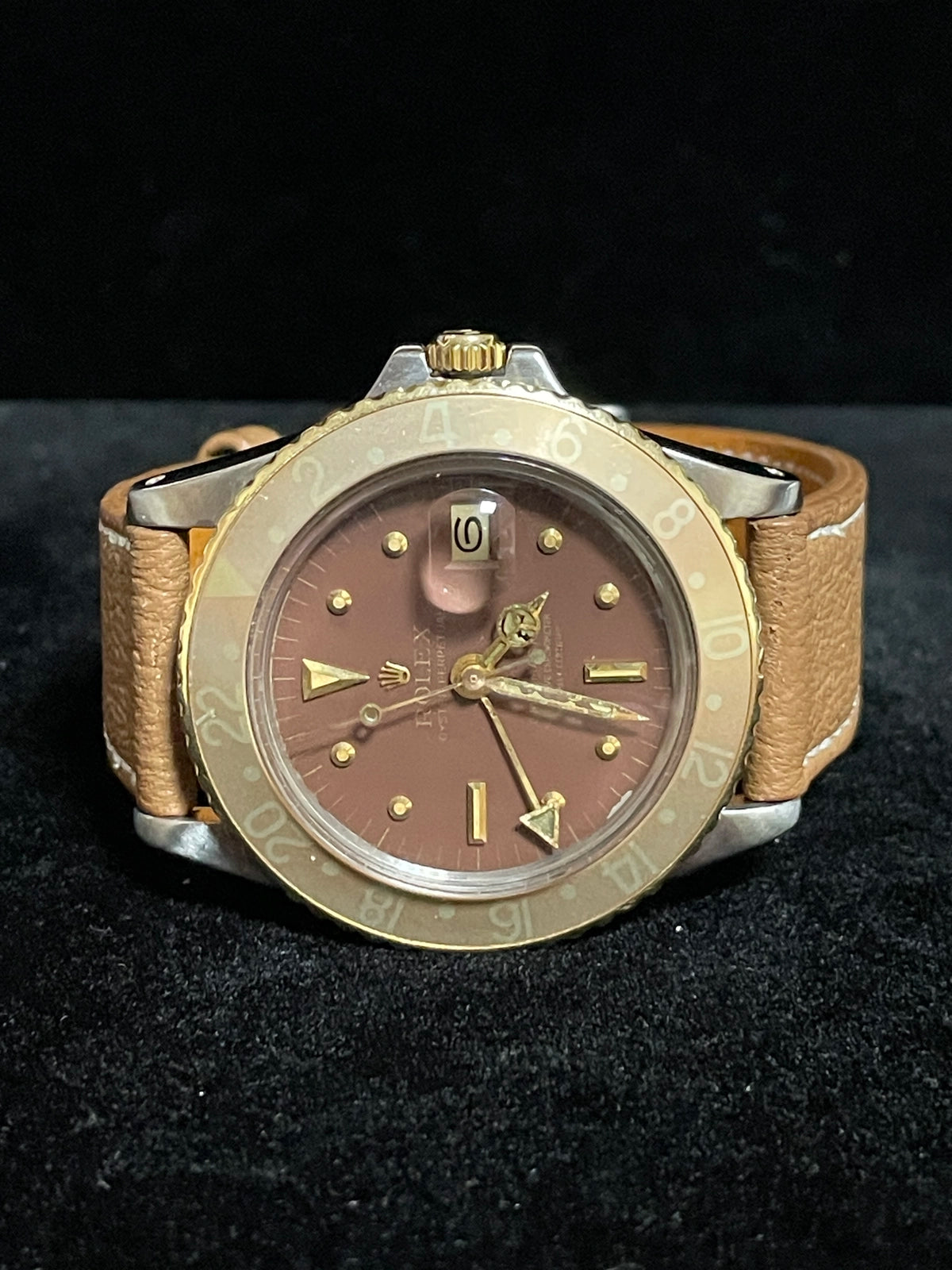 1971 Rolex GMT-Master 1675 Root Beer Nipple Dial Brown Leather Strap 40mm