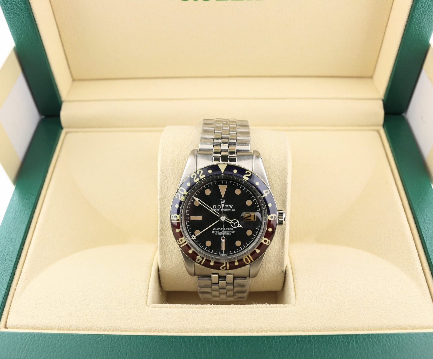 1959 Rolex GMT-Master Bakelight Pepsi 6542 Black Dial SS Folded Jubilee 40mm