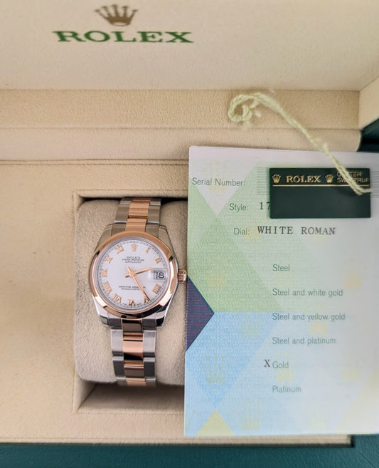 2006 Rolex Datejust 178241 White Roman Dial TT Oyster Rose With Papers 31mm
