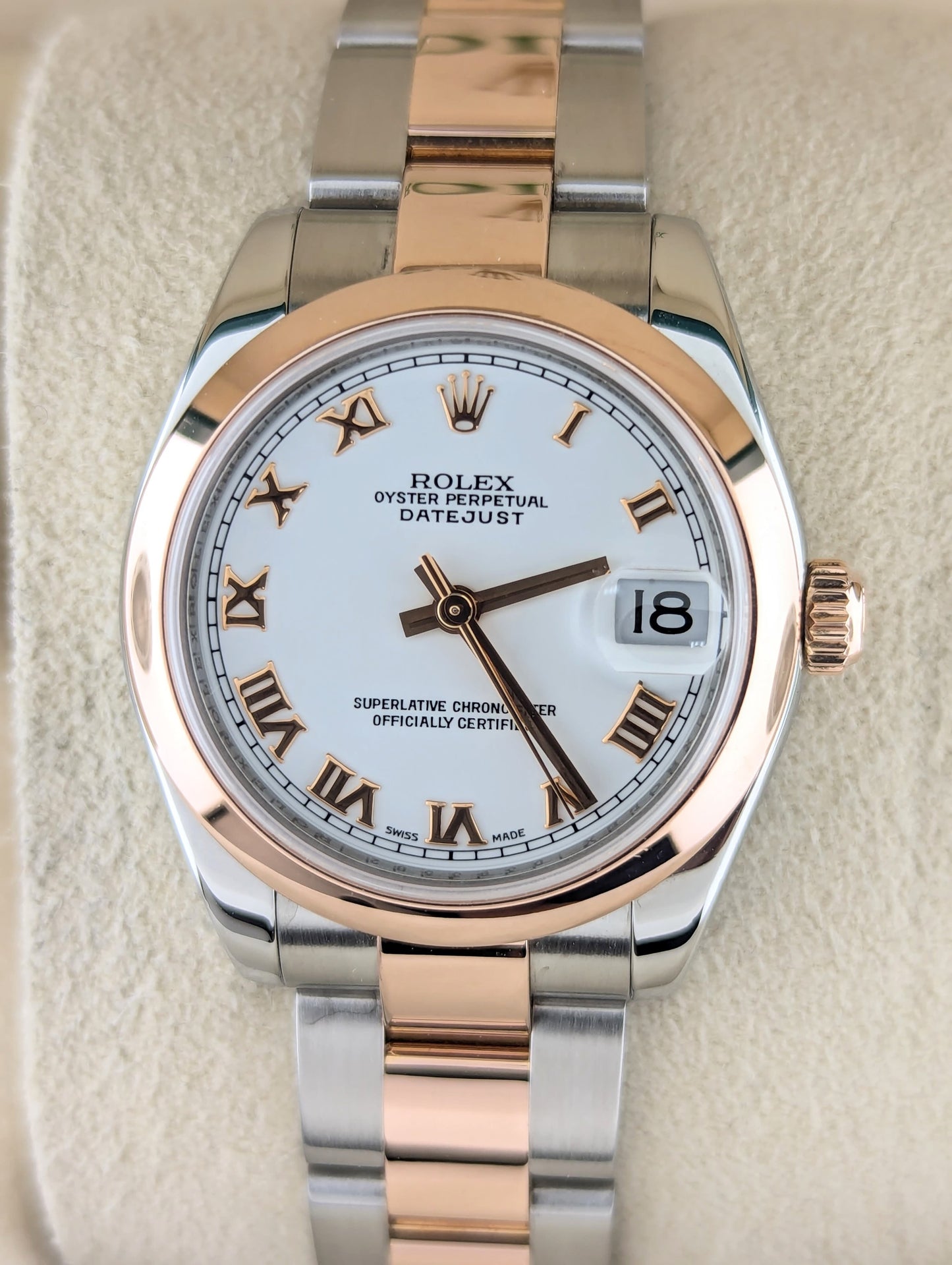 2006 Rolex Datejust 178241 White Roman Dial TT Oyster Rose With Papers 31mm