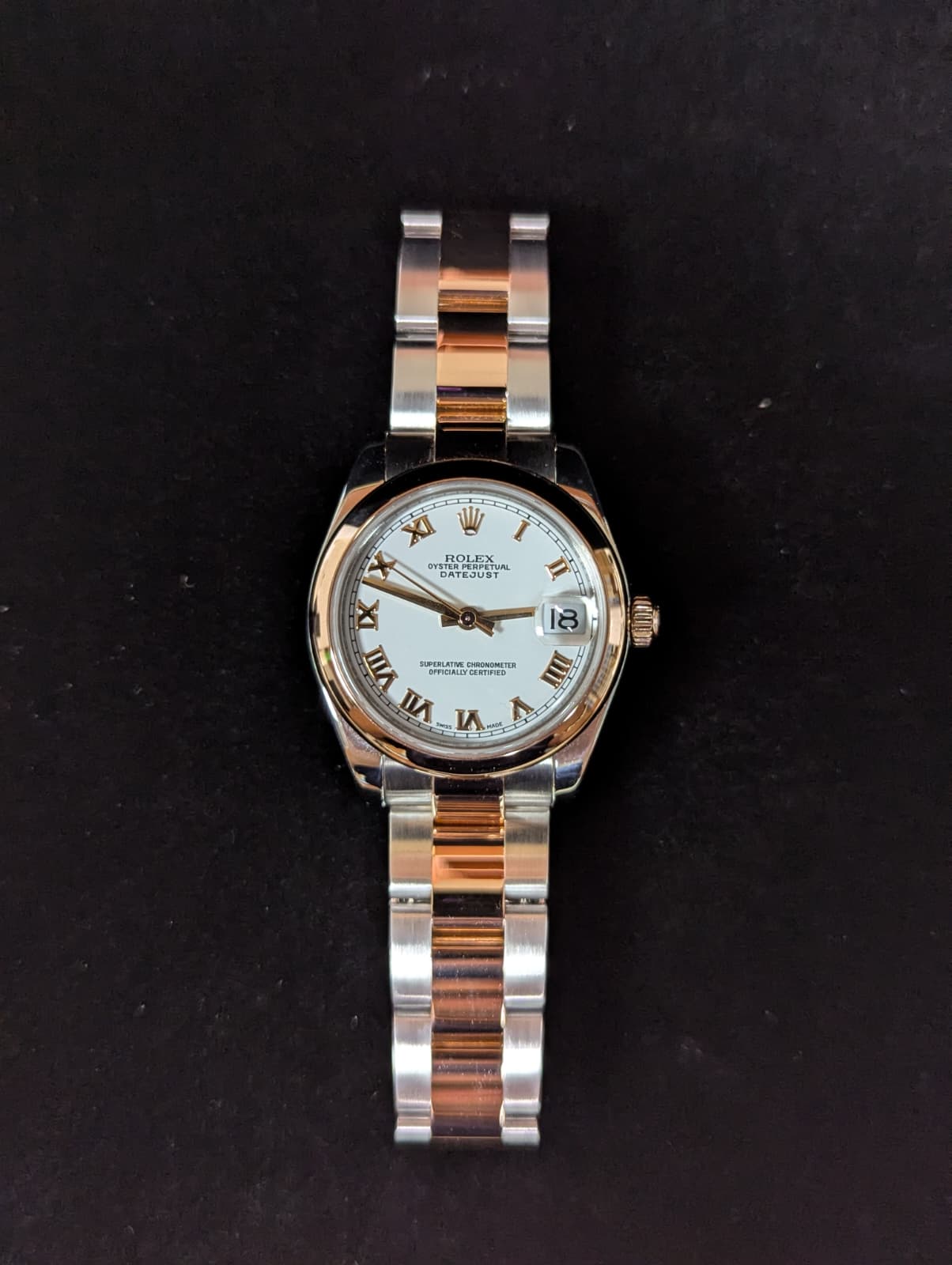 2006 Rolex Datejust 178241 White Roman Dial TT Oyster Rose With Papers 31mm
