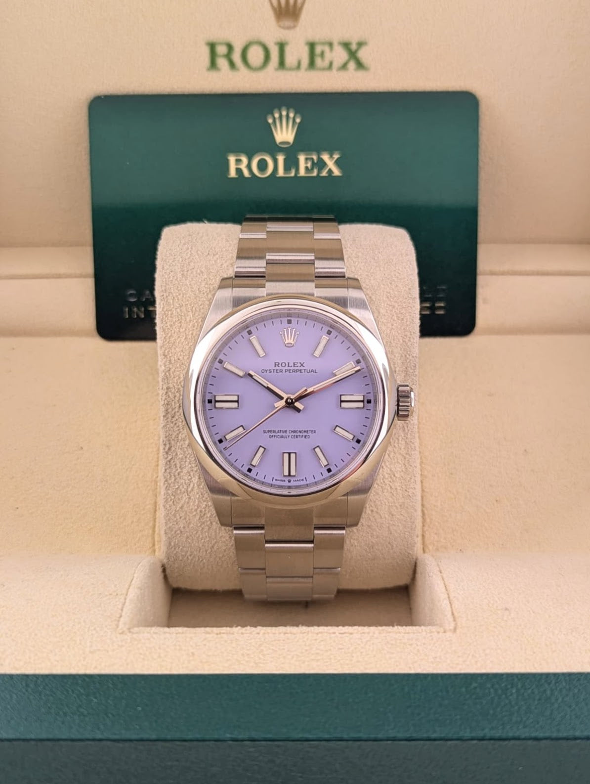 Unworn 2025 Rolex Oyster Perpetual 134300 Lavender Dial SS Oyster Box+Paper 41mm