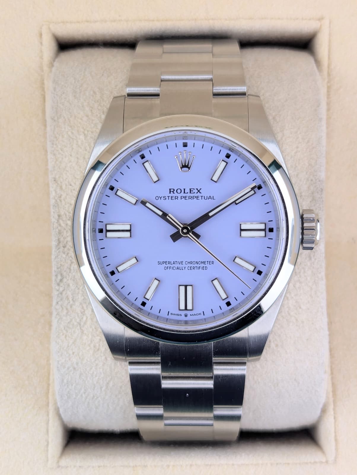 Unworn 2025 Rolex Oyster Perpetual 134300 Lavender Dial SS Oyster Box+Paper 41mm