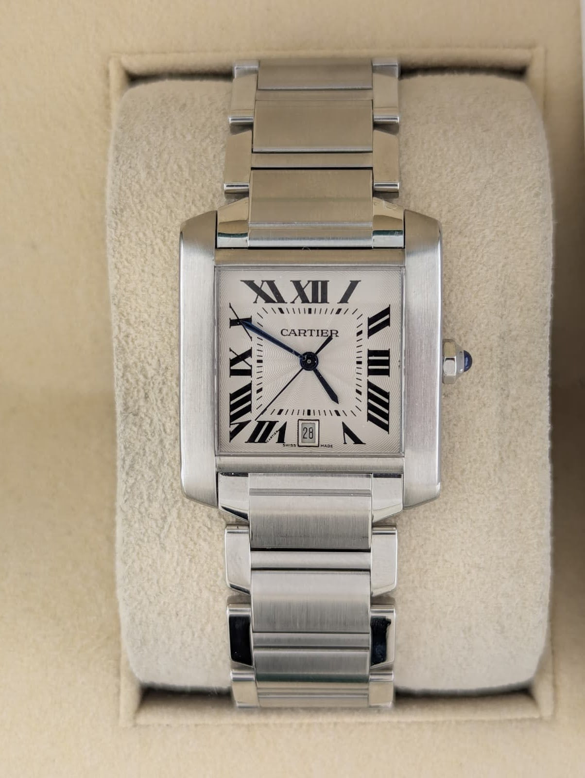 Cartier Tank Francaise 2302 White Roman Automatic With Service Paperwork 28mm