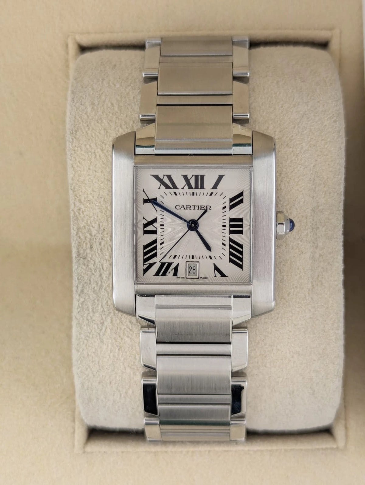 Cartier Tank Francaise 2302 White Roman Automatic With Service Paperwork 28mm