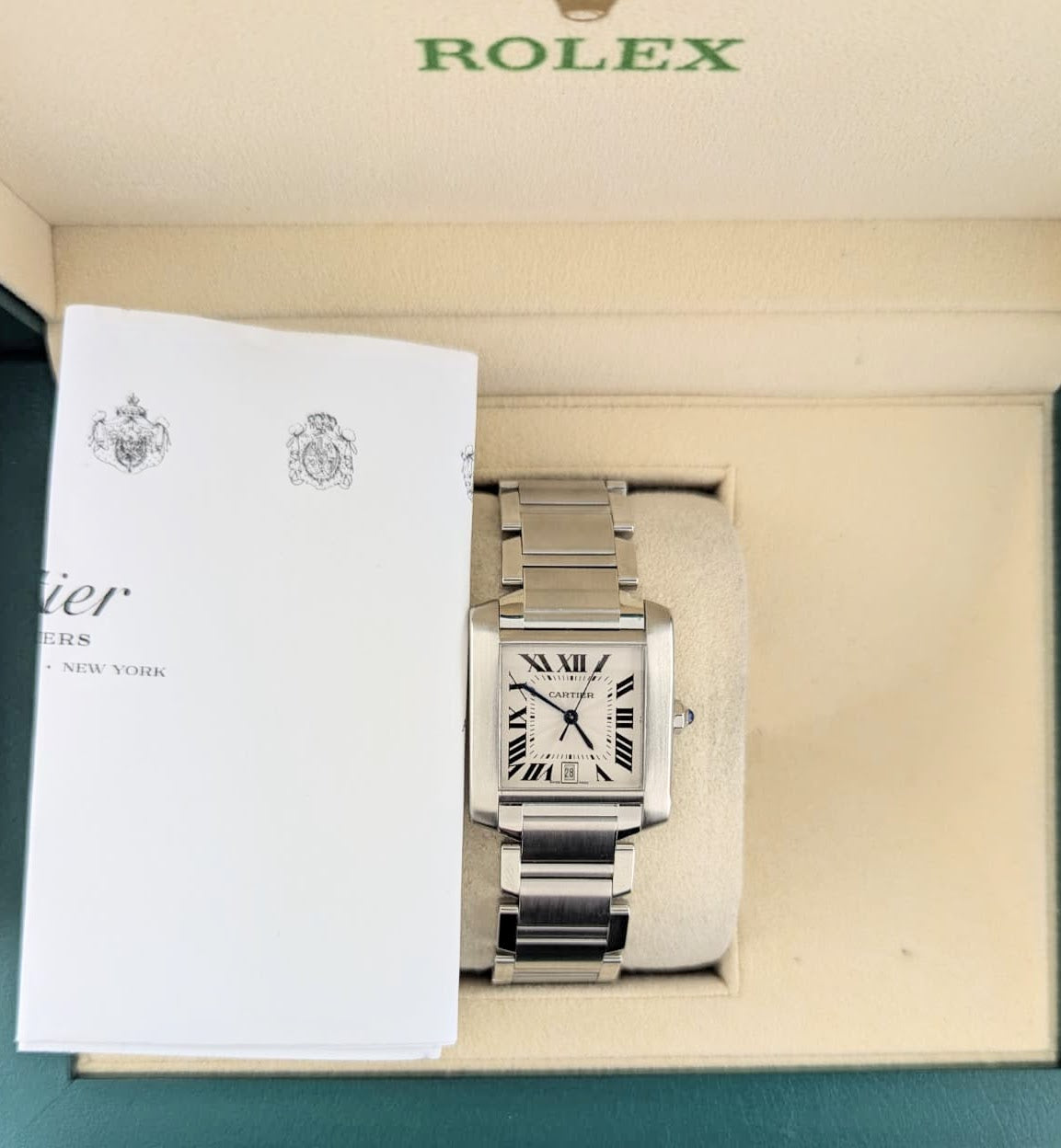 Cartier Tank Francaise 2302 White Roman Automatic With Service Paperwork 28mm