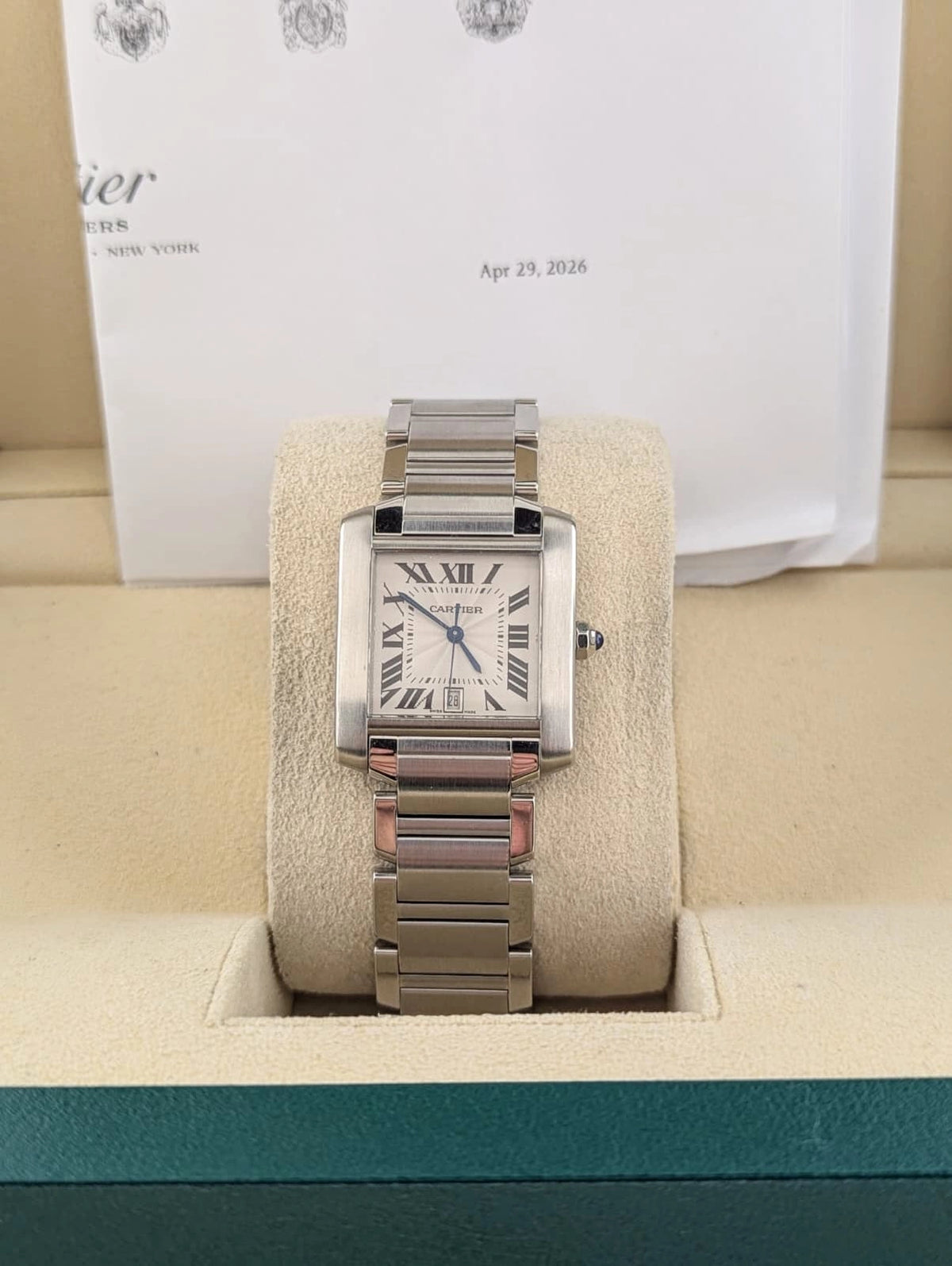 Cartier Tank Francaise 2302 White Roman Automatic With Service Paperwork 28mm
