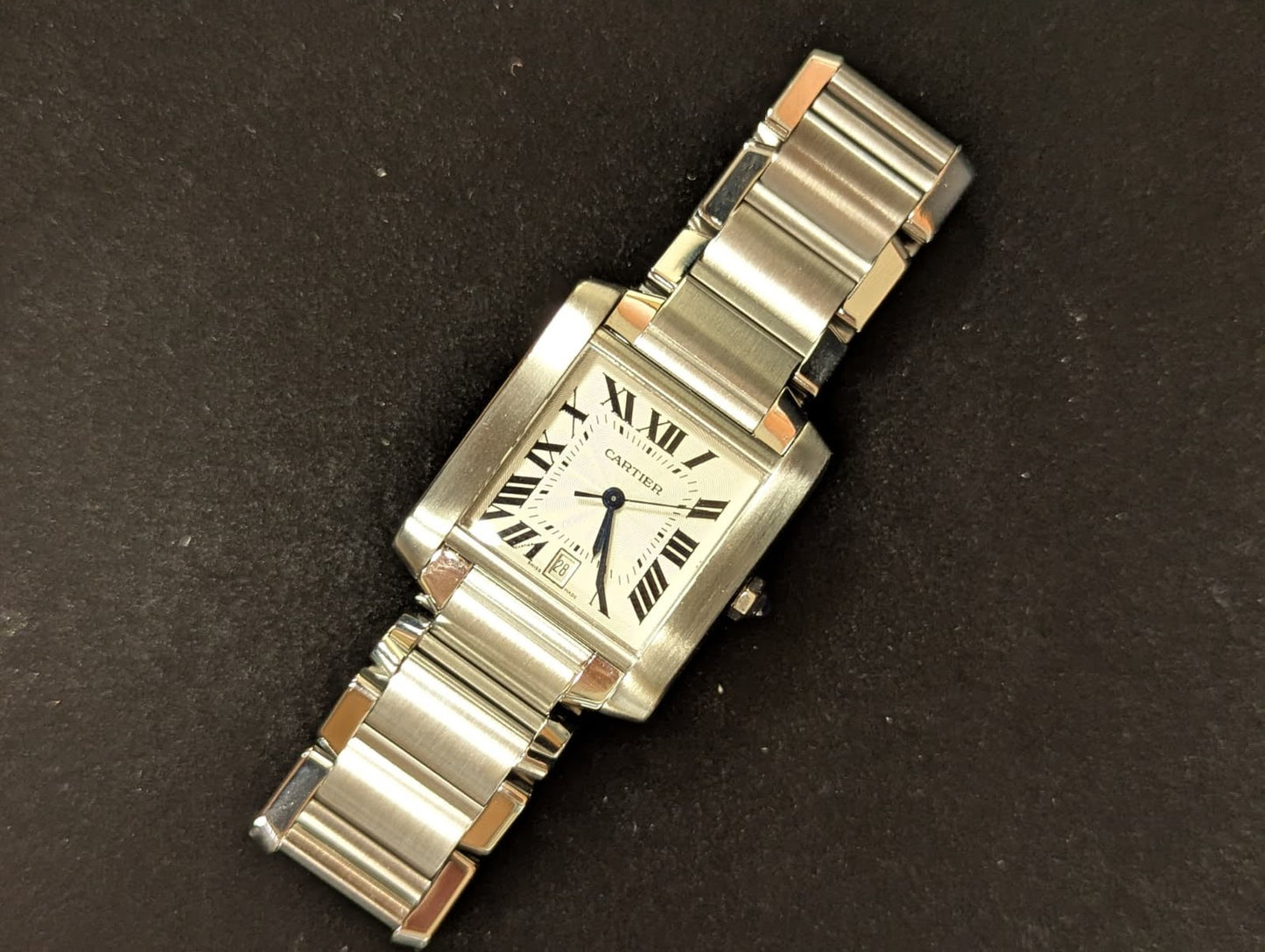 Cartier Tank Francaise 2302 White Roman Automatic With Service Paperwork 28mm