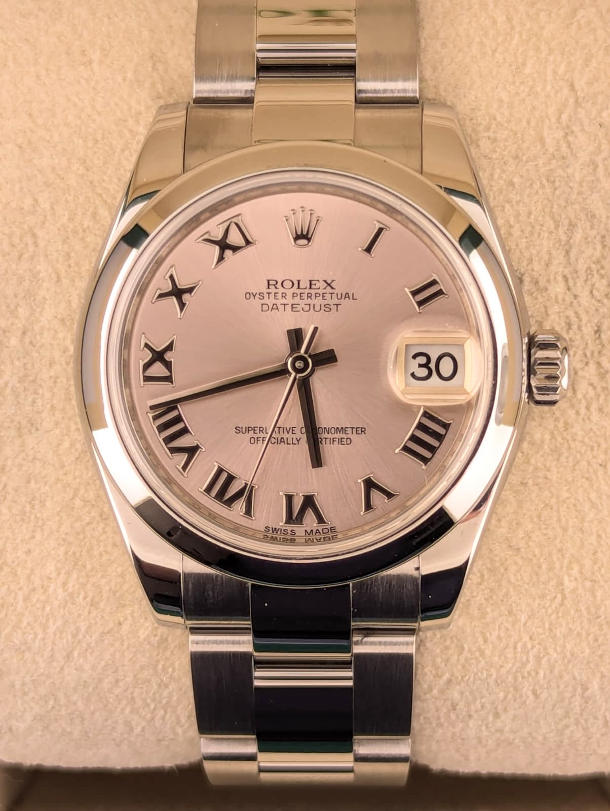 2017 Rolex Midsize Datejust 178240 Pink Roman Dial SS Oyster No Papers 31mm