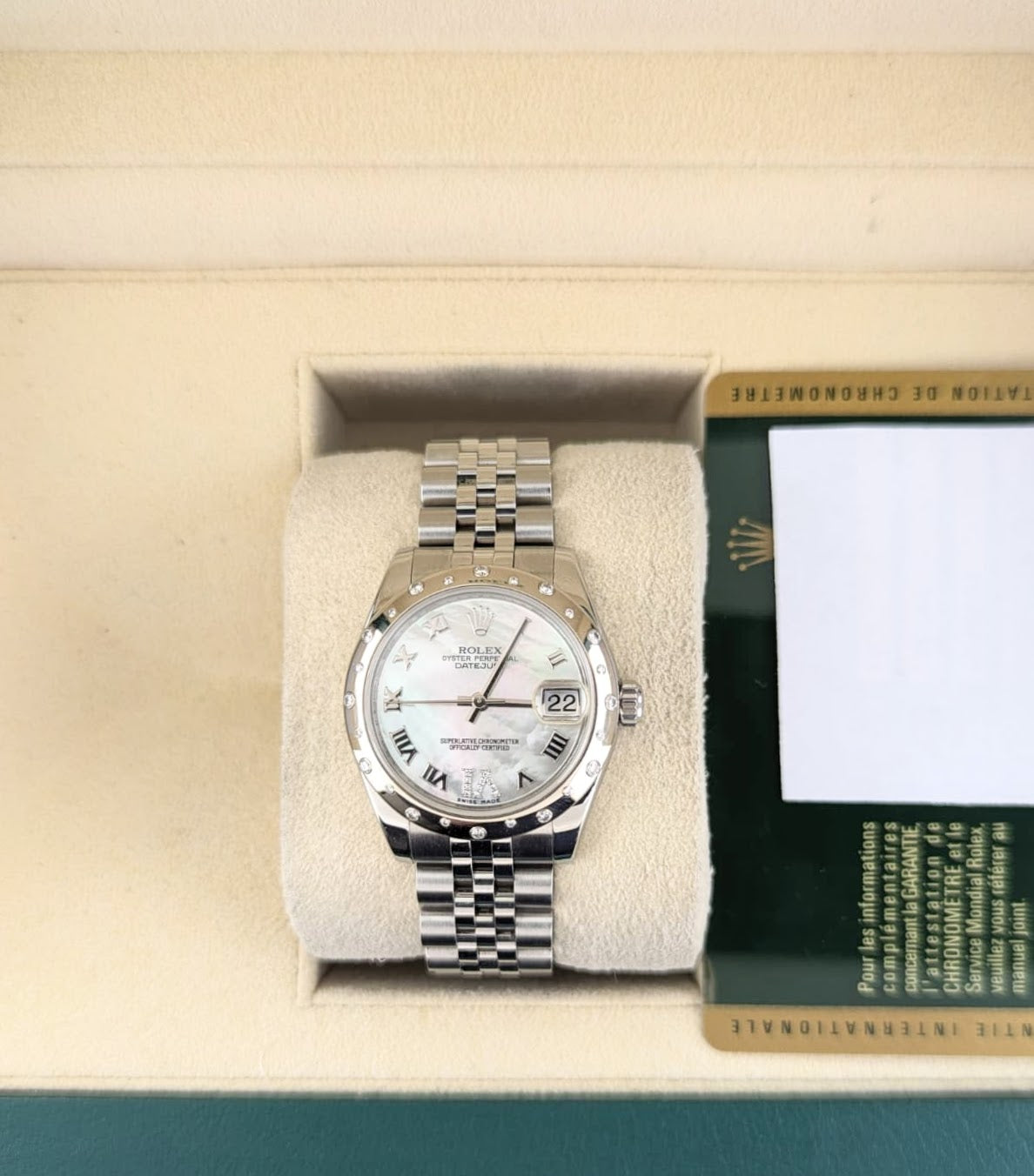 2012 Rolex Datejust 178344 MOP VI Diamond Dial and Bezel SS Jubilee Papers 31mm