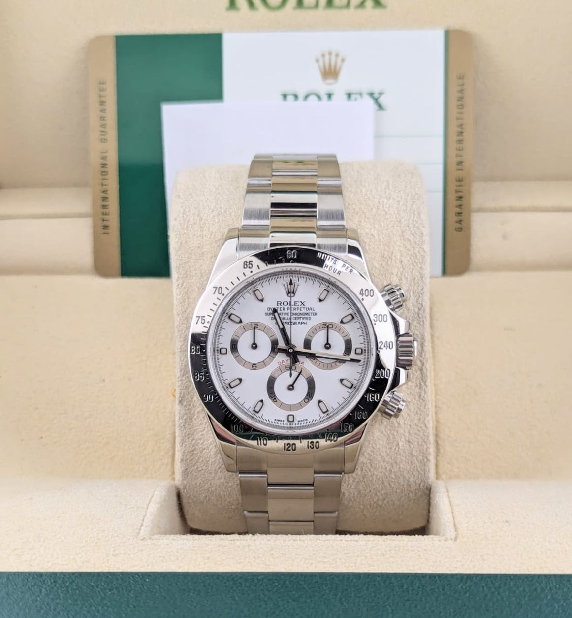 2015 Rolex Daytona 116520 White APH Dial Blue Lume SS Oyster With Papers 40mm