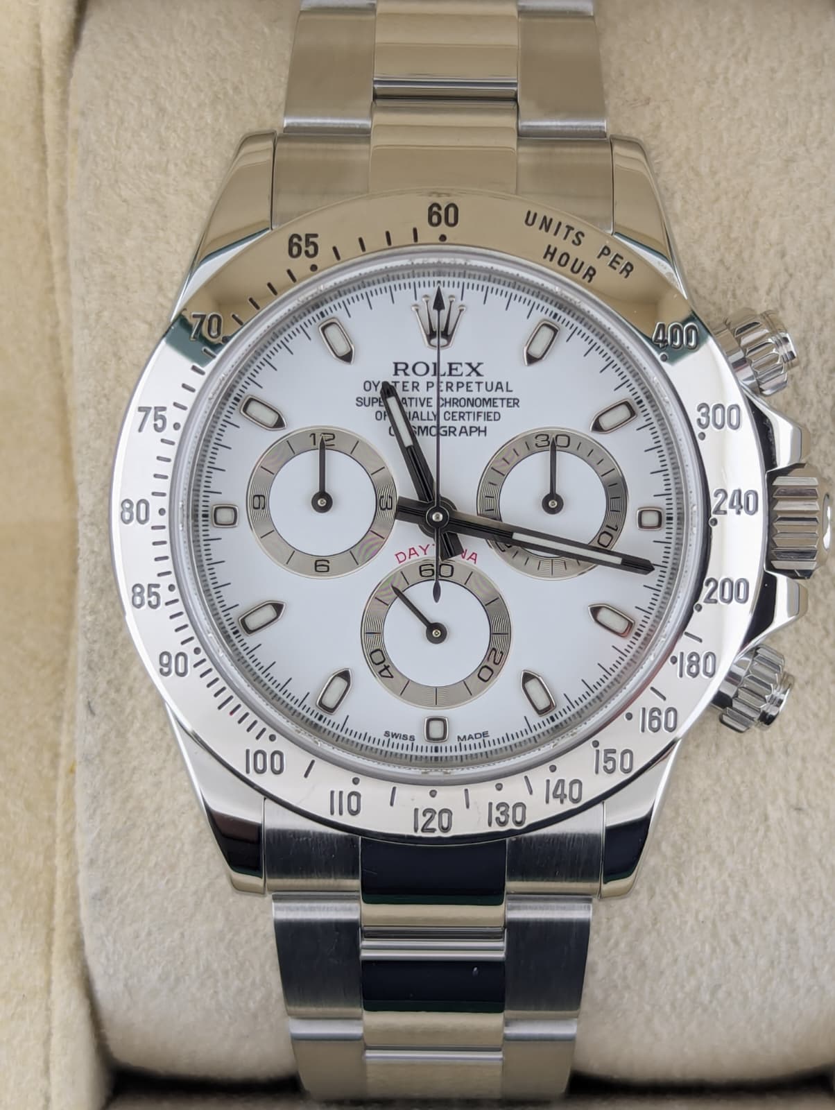 2015 Rolex Daytona 116520 White APH Dial Blue Lume SS Oyster With Papers 40mm
