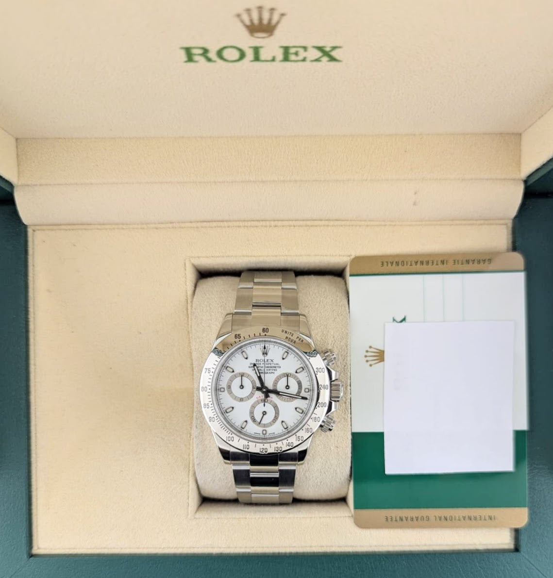 2015 Rolex Daytona 116520 White APH Dial Blue Lume SS Oyster With Papers 40mm