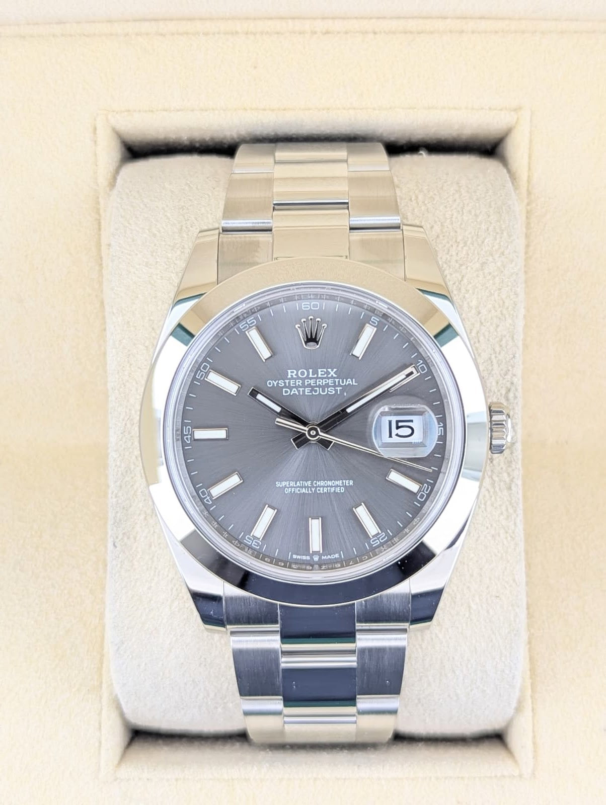 2023 Rolex Datejust 126300 Rhodium Dial Smooth Bezel SS Oyster With Papers 41mm