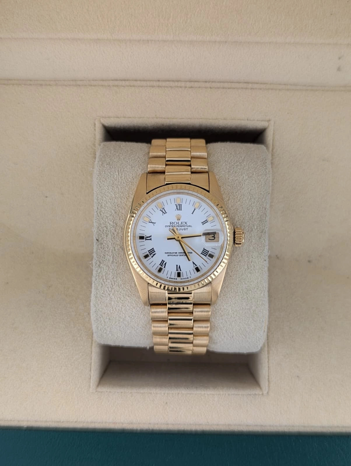 1981 Rolex Datejust 6827 White Roman Dial 18kt President No Papers 31mm