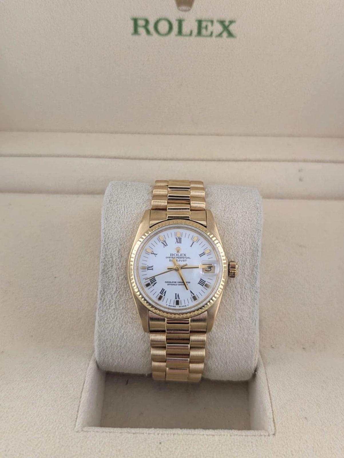 1981 Rolex Datejust 6827 White Roman Dial 18kt President No Papers 31mm