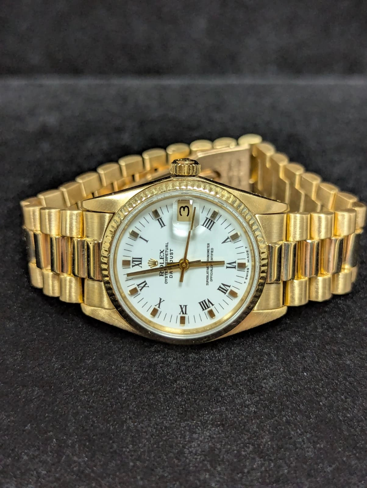 1981 Rolex Datejust 6827 White Roman Dial 18kt President No Papers 31mm