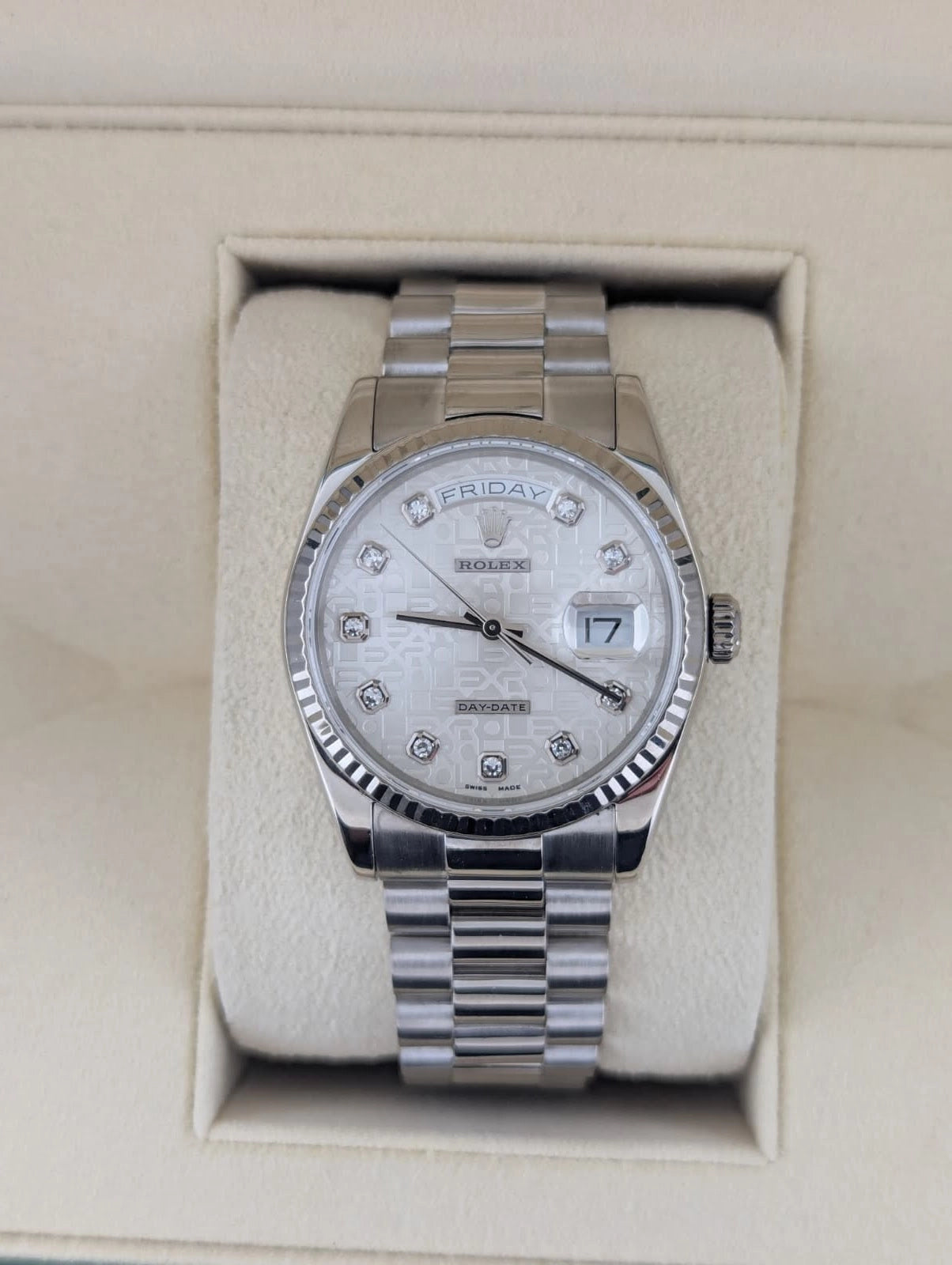 2002 Rolex Day-Date 118239 Silver Jubilee Diamond Dial WG 18kt President 36mm
