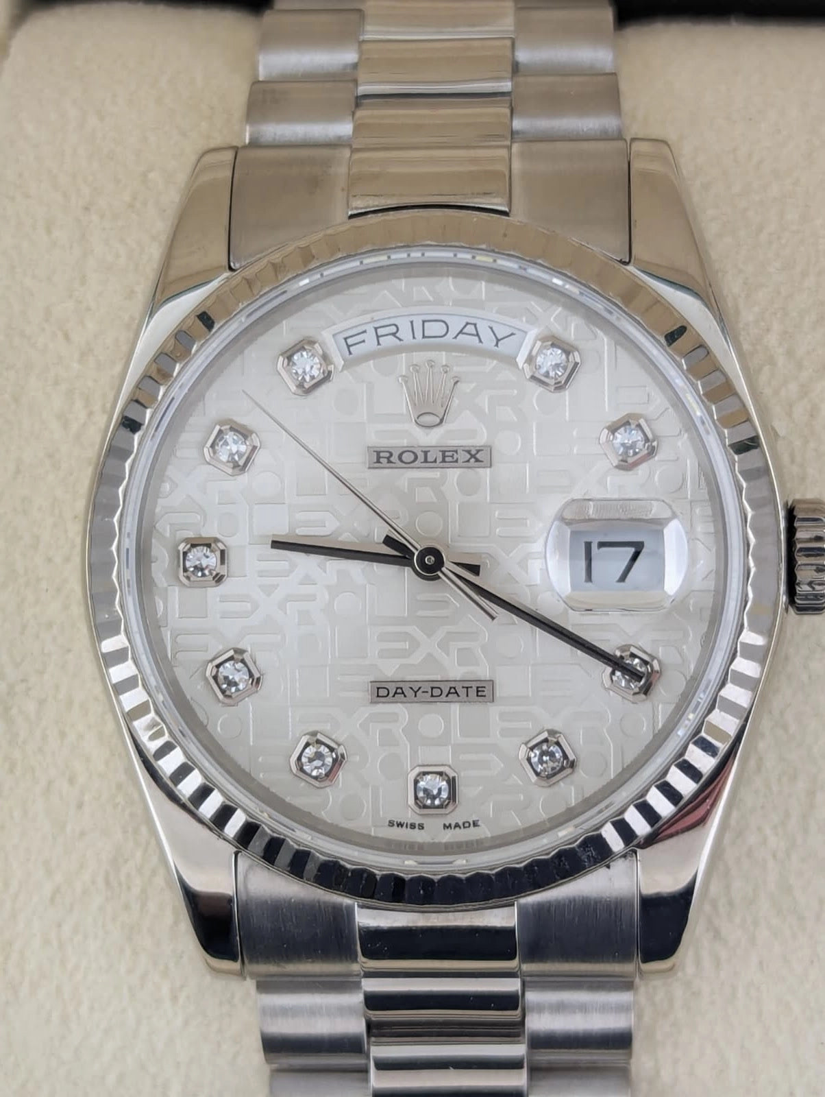 2002 Rolex Day-Date 118239 Silver Jubilee Diamond Dial WG 18kt President 36mm